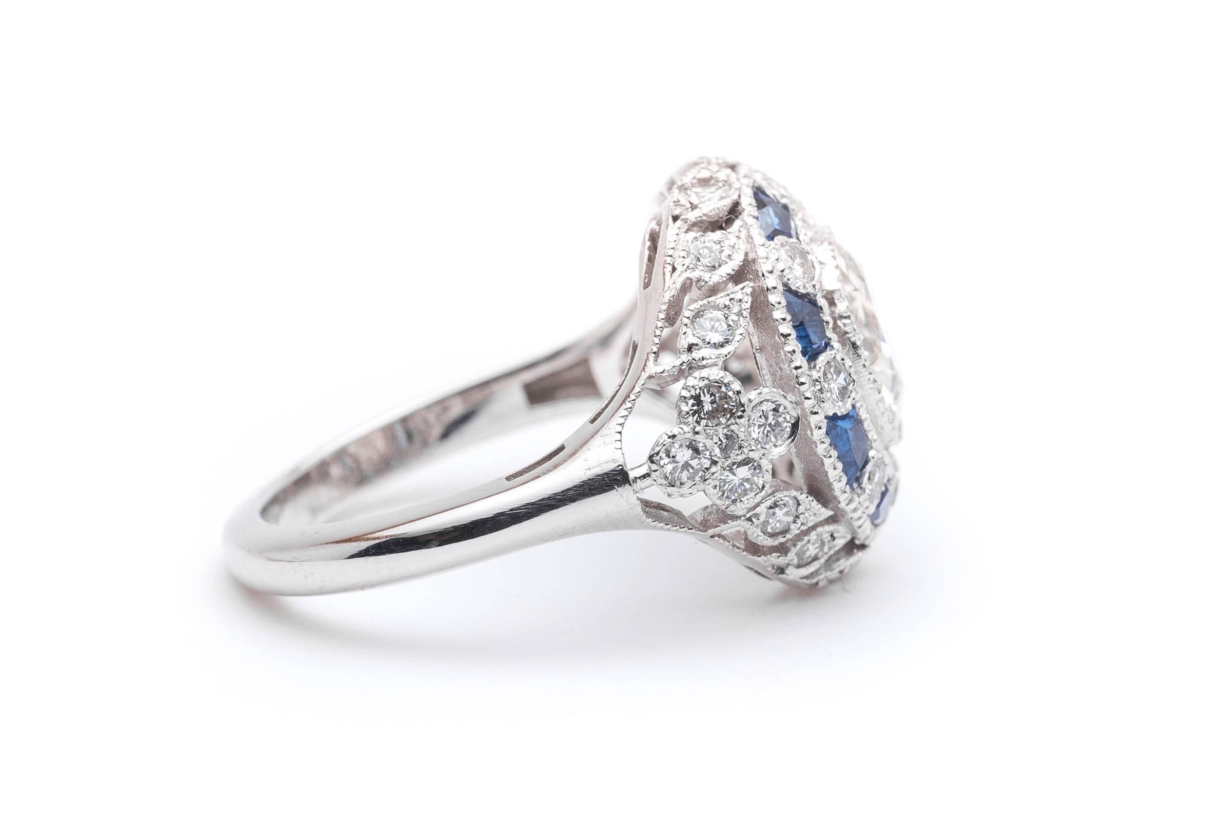 Women's Edwardian 1.60 Carat Antique Sapphire Diamond Platinum Engagement Ring