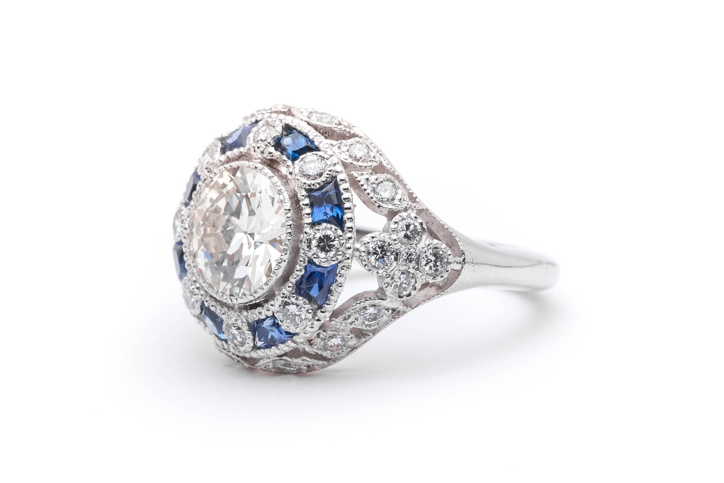 Edwardian 1.60 Carat Antique Sapphire Diamond Platinum Engagement Ring In Excellent Condition In Boston, MA