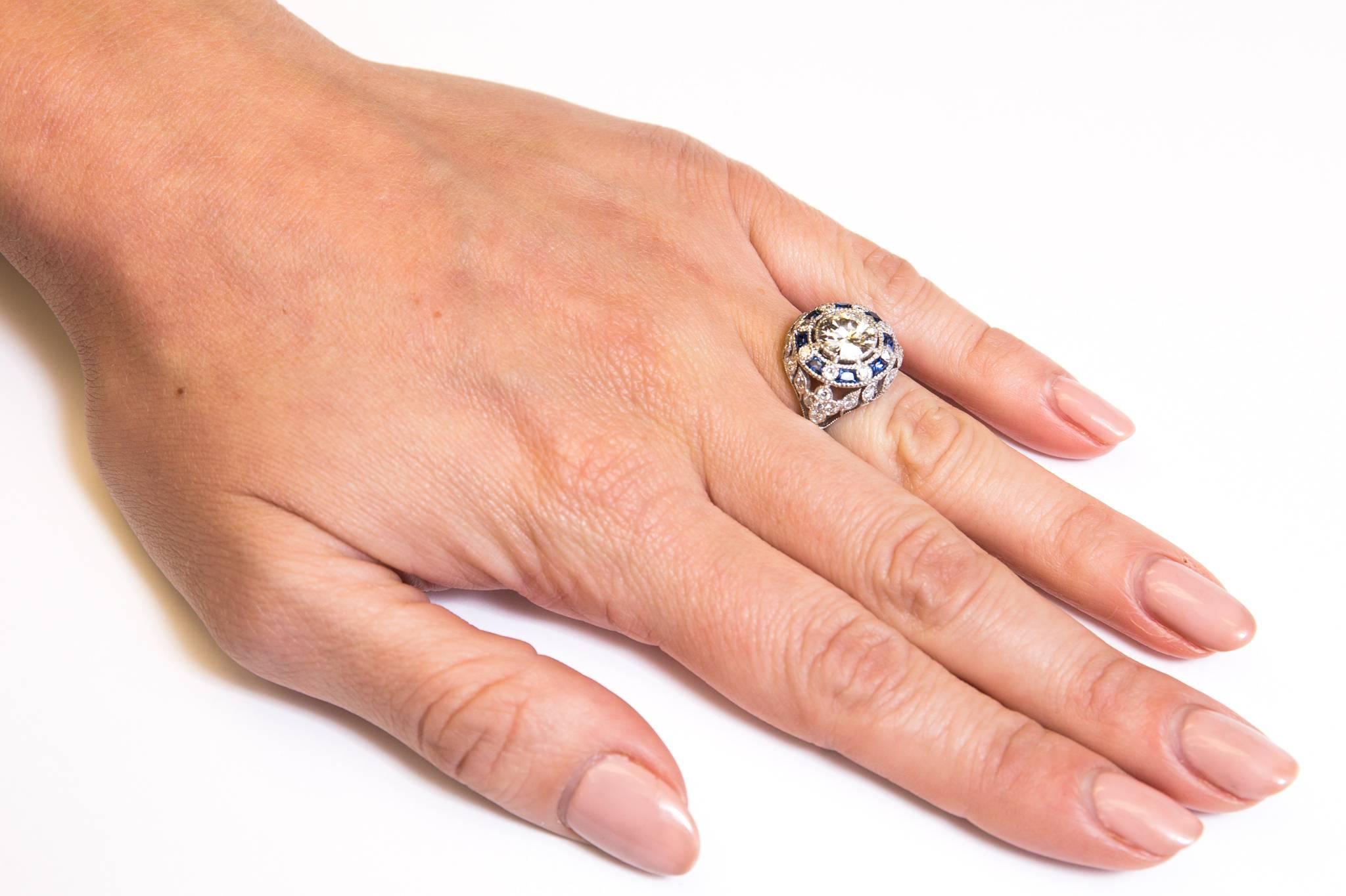Edwardian 1.60 Carat Antique Sapphire Diamond Platinum Engagement Ring 2