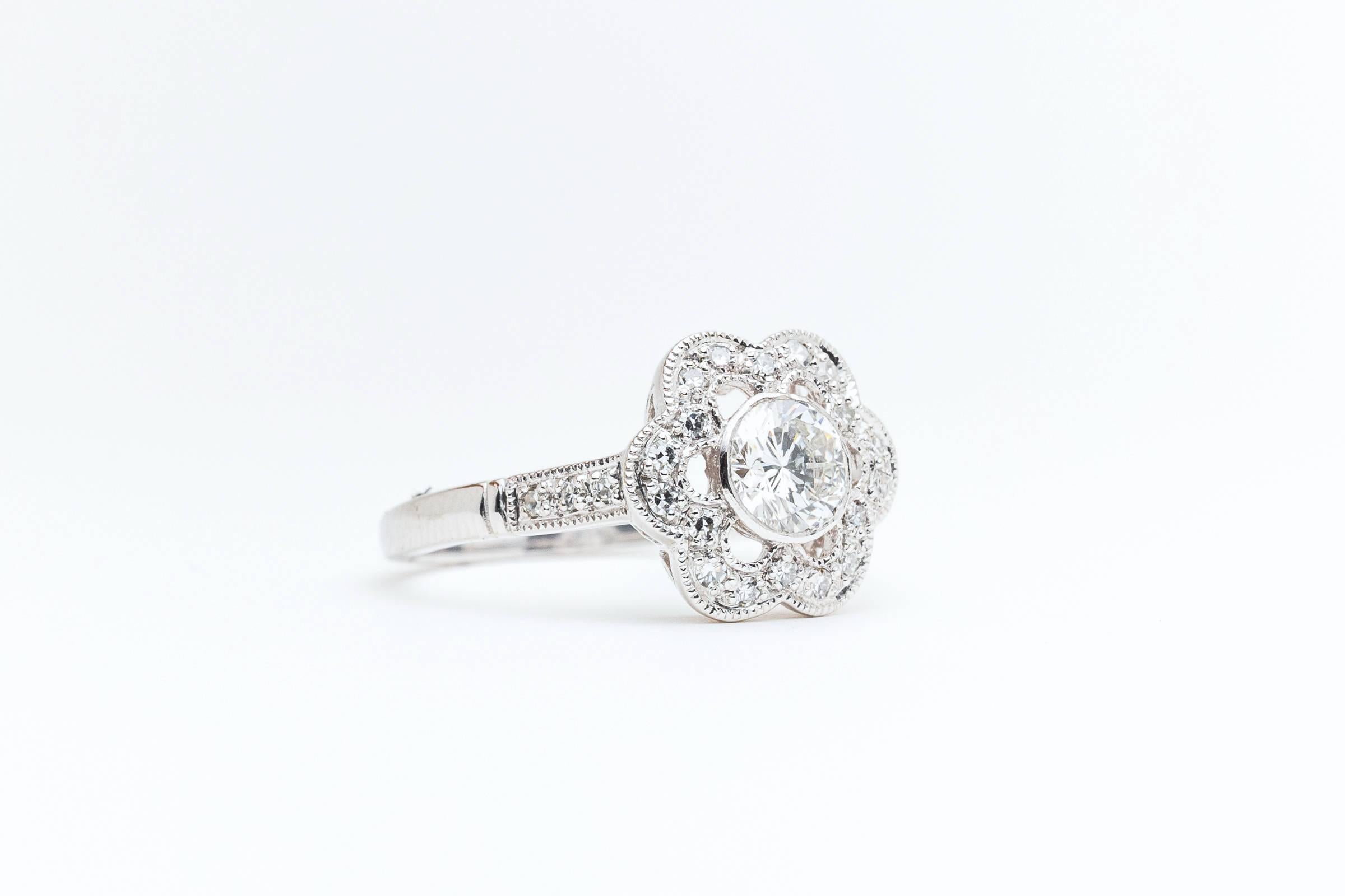 Blossoming Floral Diamond Platinum Engagement Ring In Excellent Condition For Sale In Boston, MA