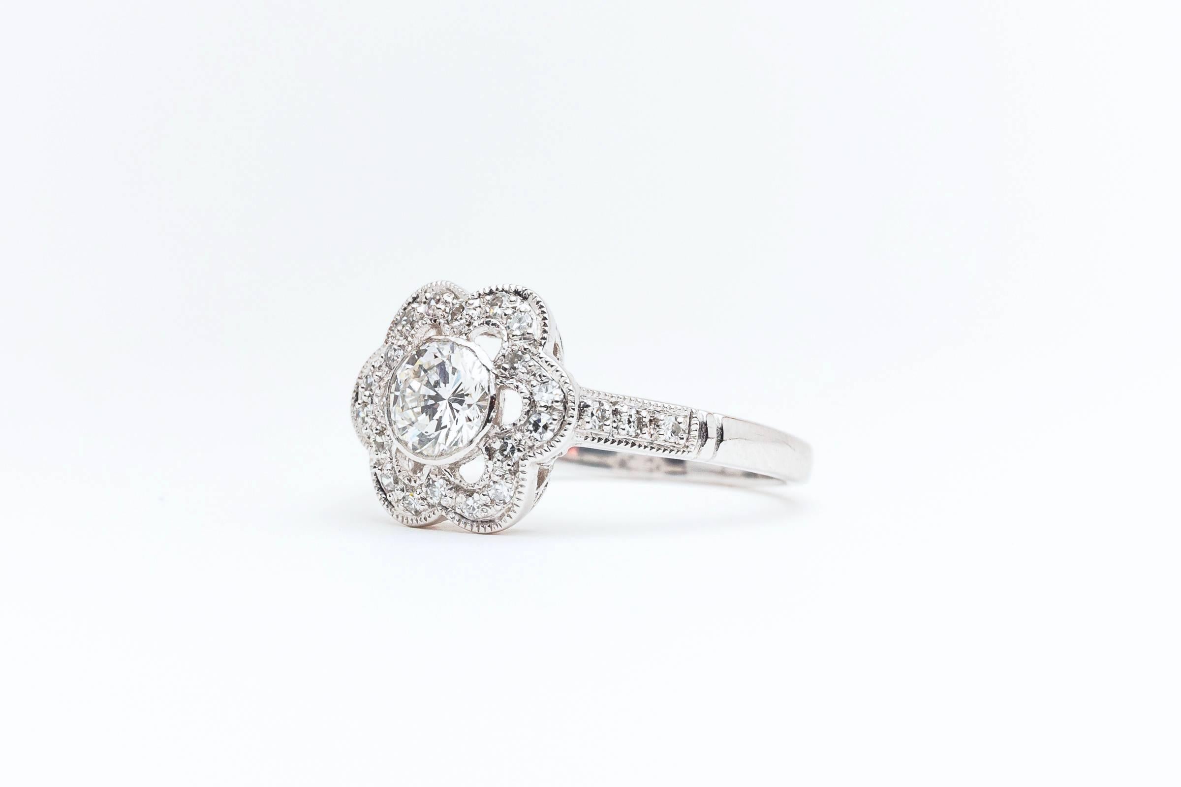 Women's Blossoming Floral Diamond Platinum Engagement Ring For Sale