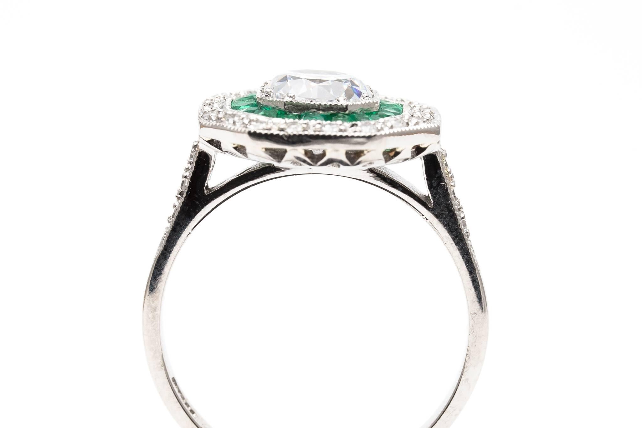 Double Halo 0.80 Carat Diamond and Emerald Ring  For Sale 2