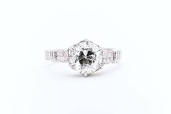 Luxurious 1.45 Carat Hand Engraved European Cut Diamond Platinum Engagement