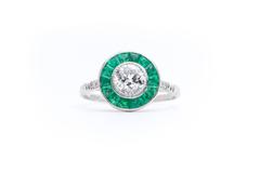 Forest Green Emerald Diamond Platinum Target Ring