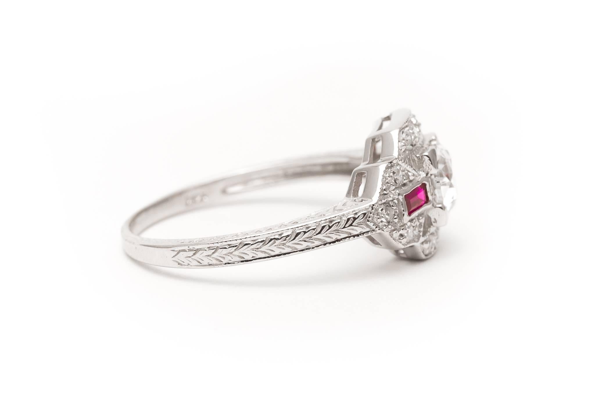 Hand Engraved 0.42 Carat Diamond Ruby Gold Ring For Sale 1