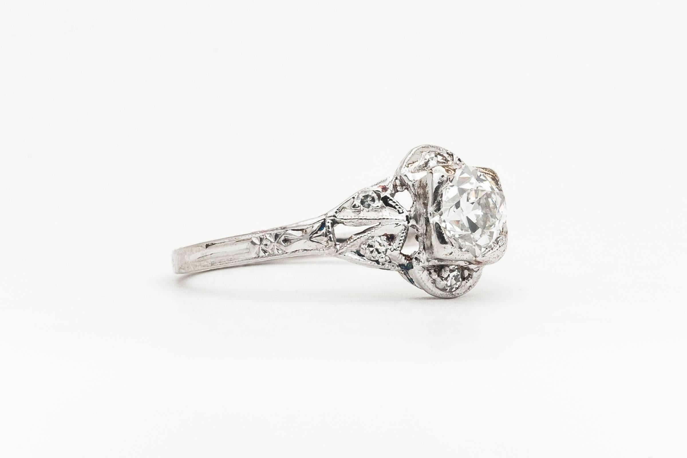 Old European Cut Art Deco 0.50 Carat Diamond Platinum Engagement Ring For Sale