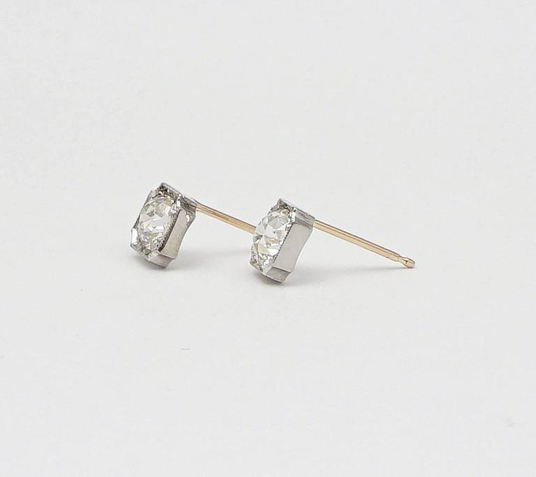 Art Deco 1.20 Carats Diamonds Platinum Stud Earrings at 1stDibs