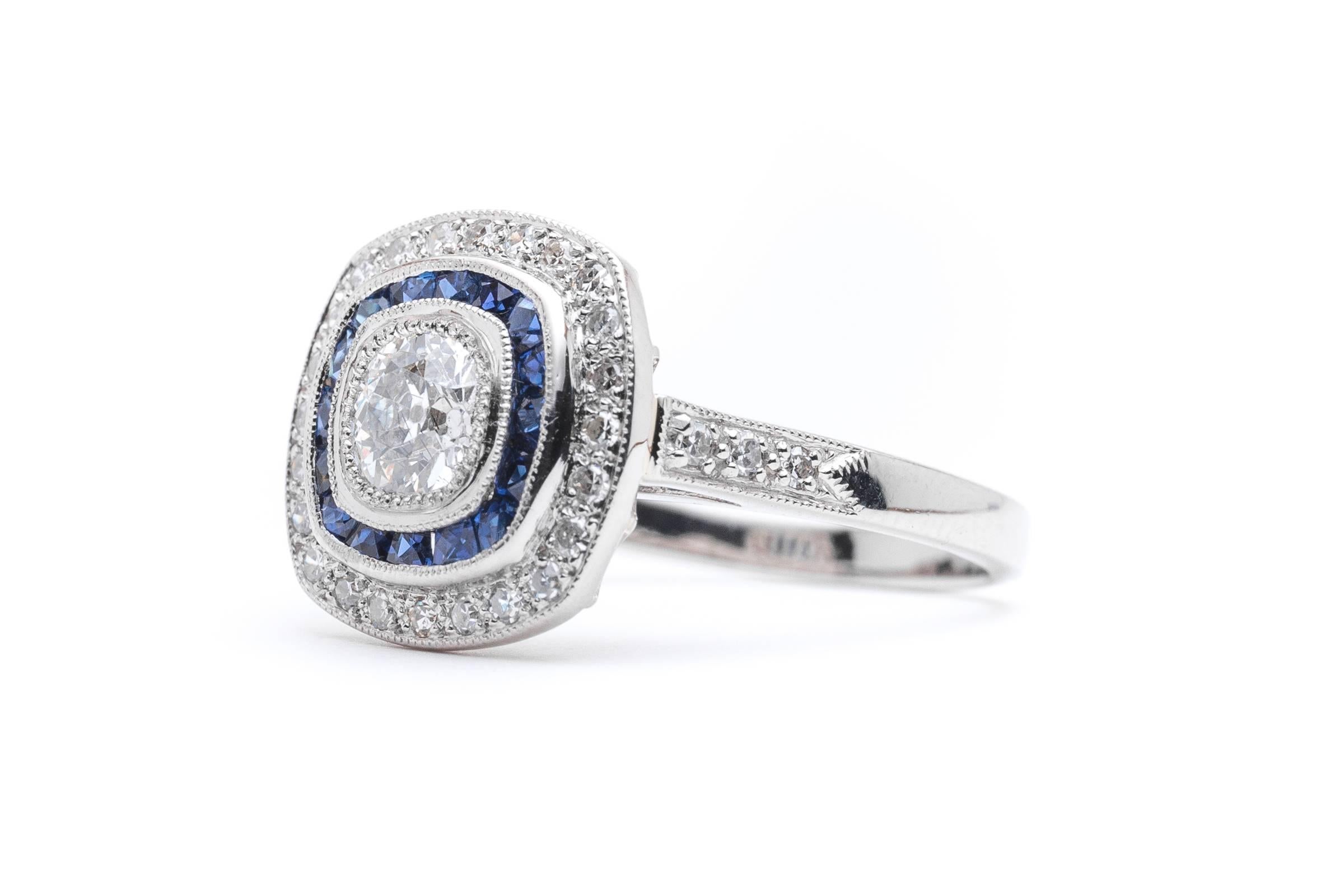 Women's Diamond and French Cut Sapphire Platinum Ring