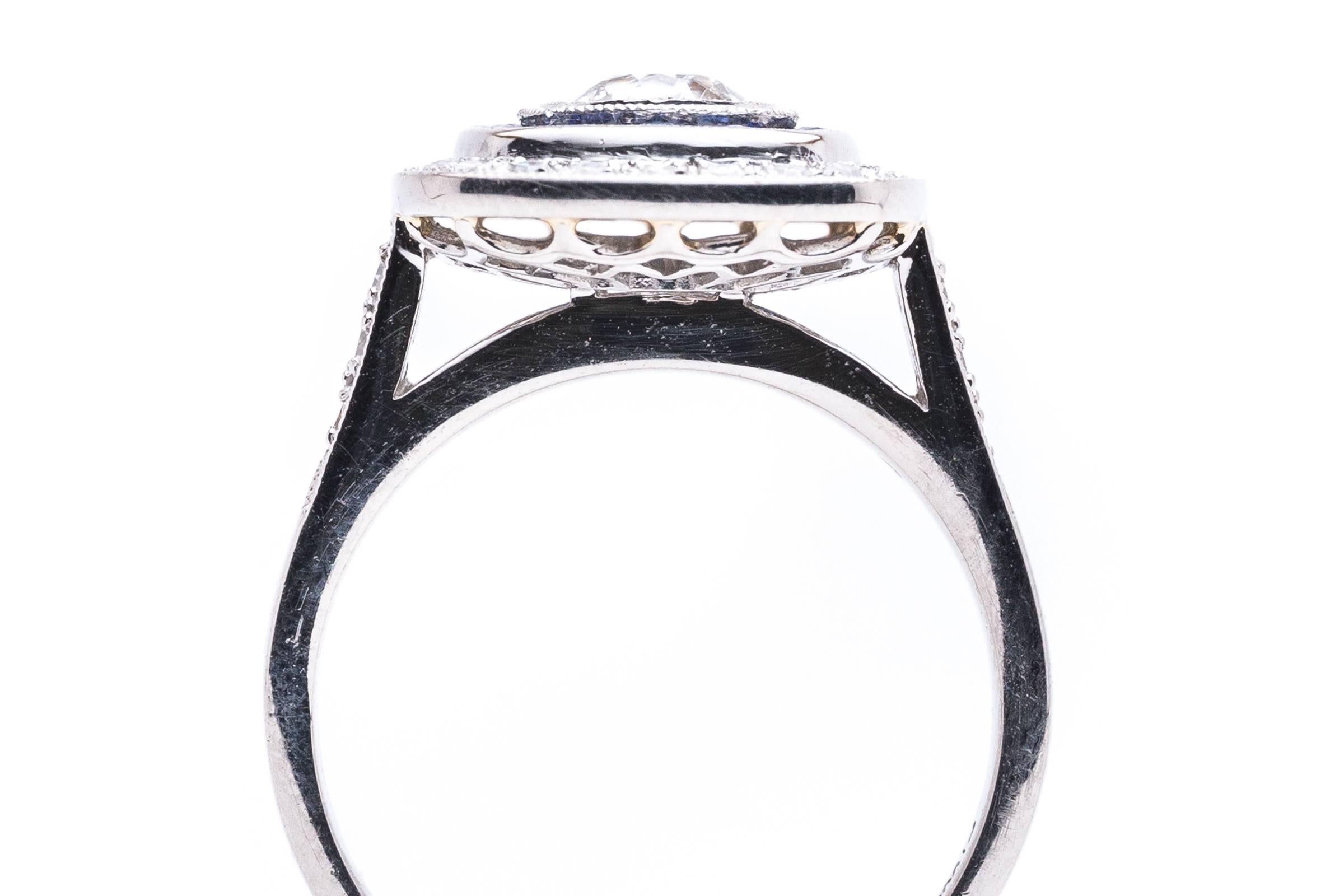 Diamond and French Cut Sapphire Platinum Ring 2