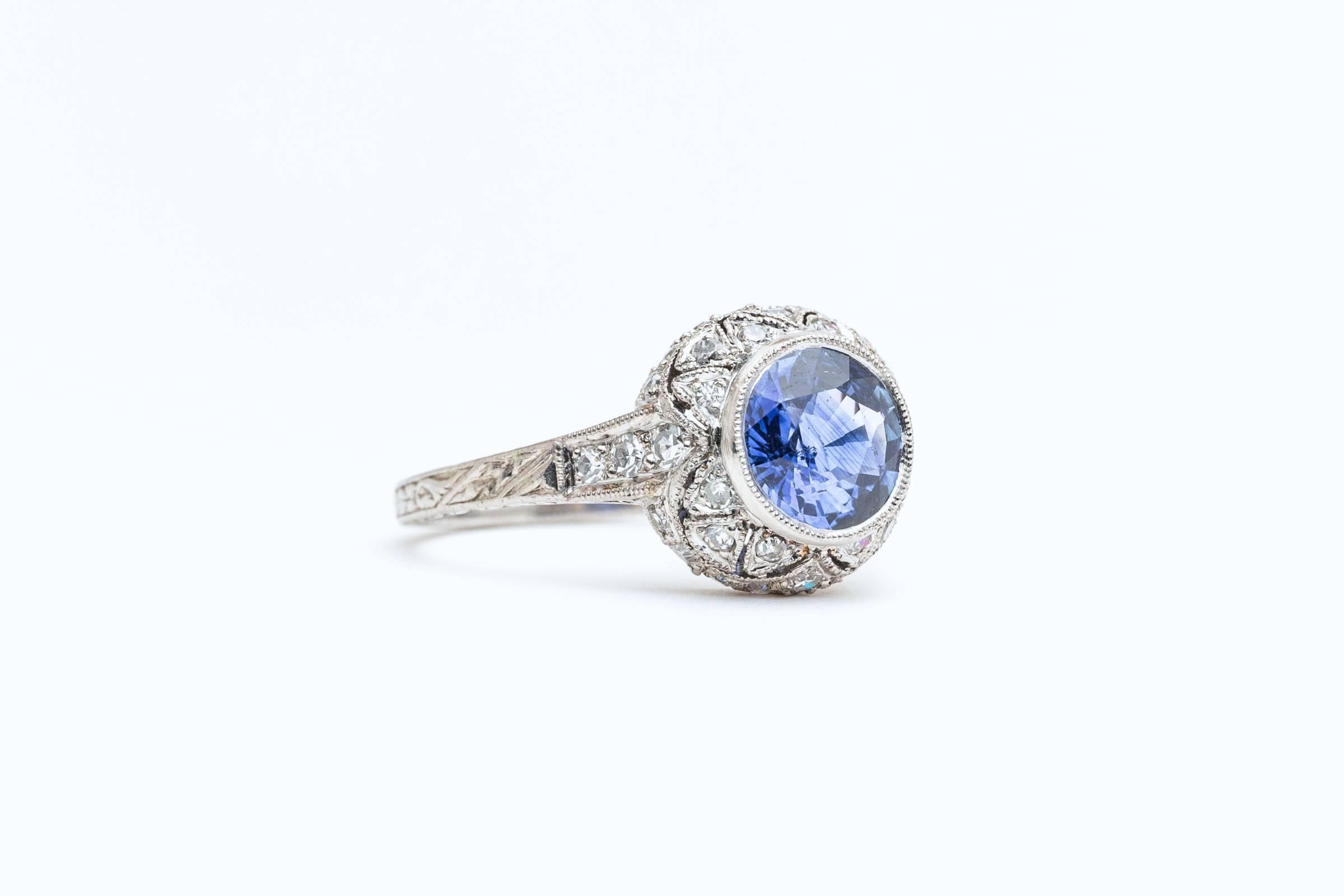 Old European Cut Fantastic Art Deco 1.20 Carat Sapphire Diamond Platinum Ring