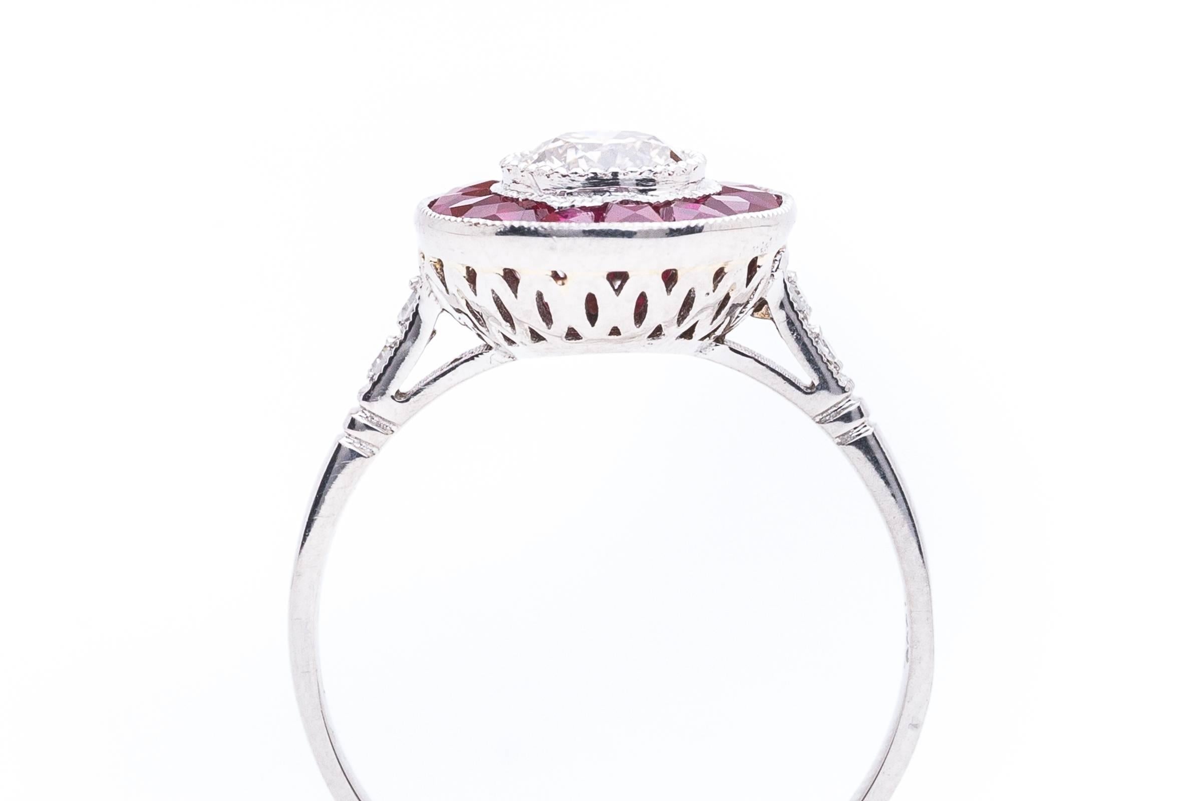Ravishing Ruby and Champagne Diamond Target Ring in Platinum For Sale 1