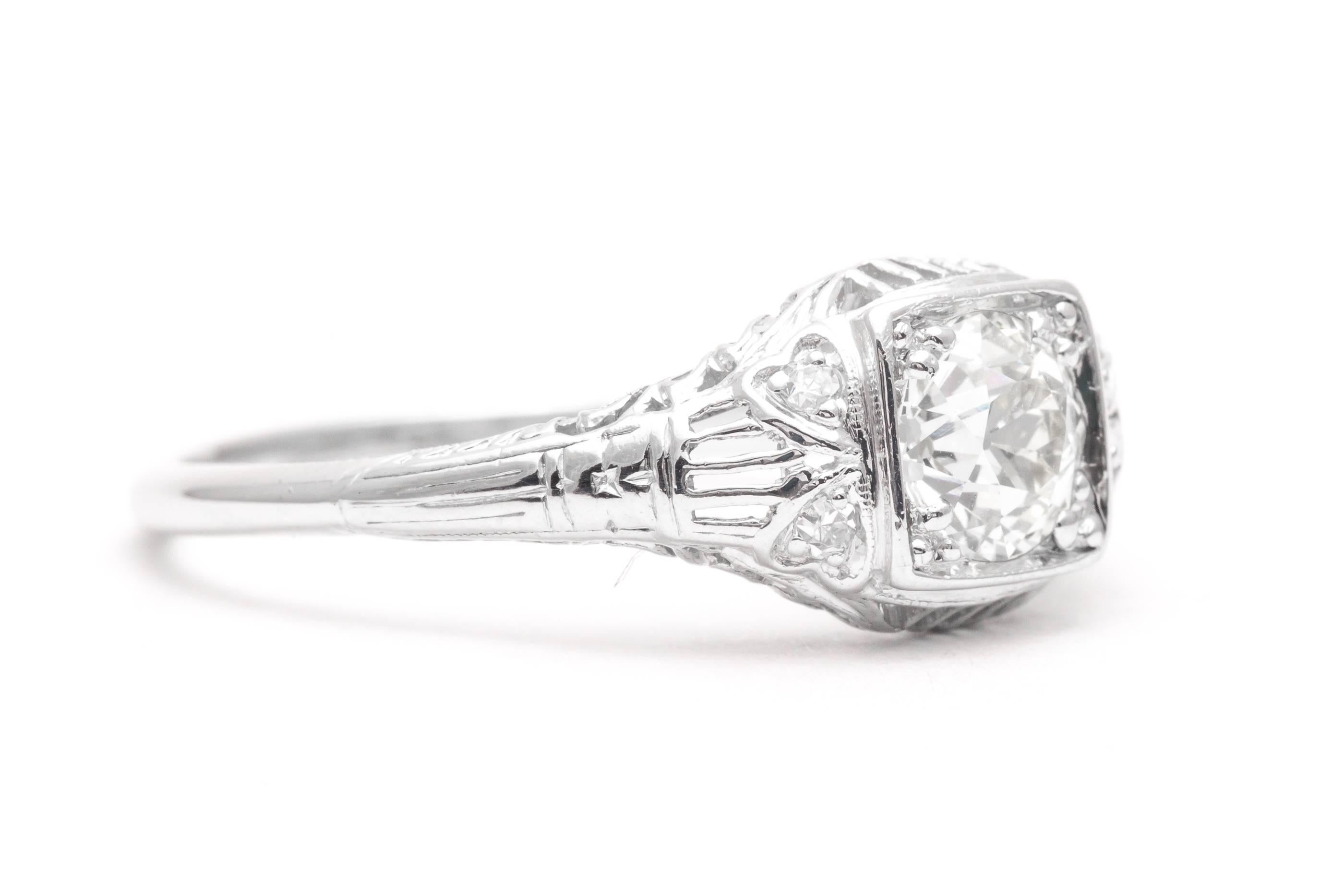 Old European Cut Art Deco 0.90 Carat Diamond Platinum Filigree Engagement Ring For Sale