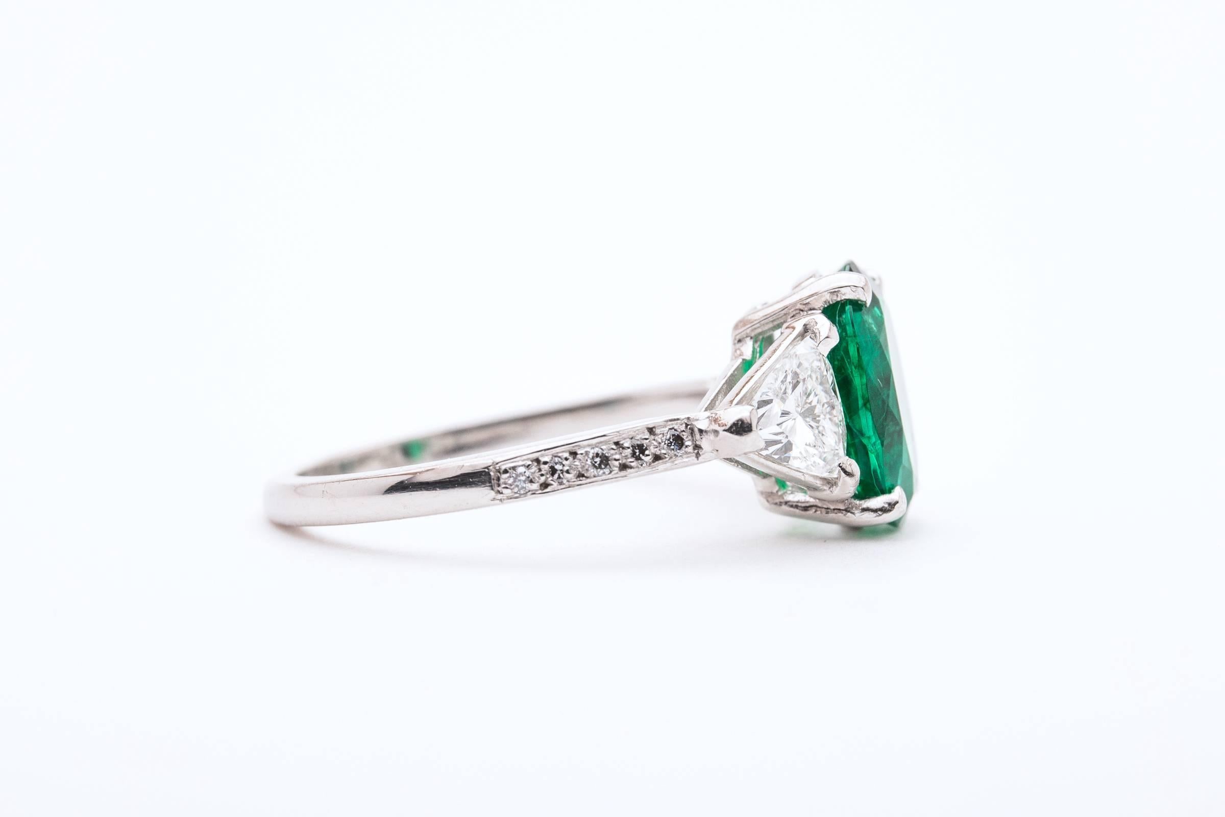 Phenomenal 2.44 Carat Emerald Diamond Platinum Ring 1