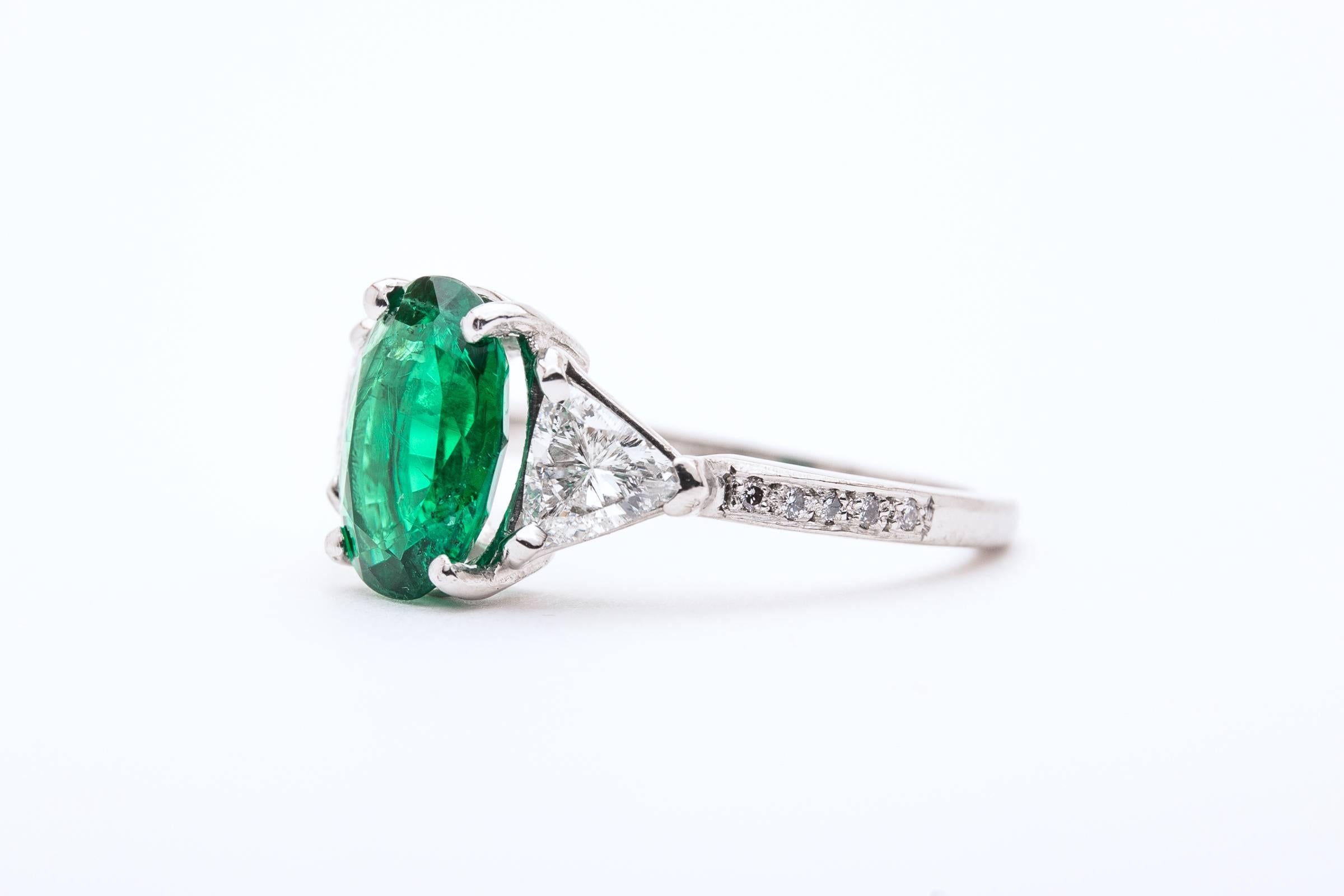Women's Phenomenal 2.44 Carat Emerald Diamond Platinum Ring