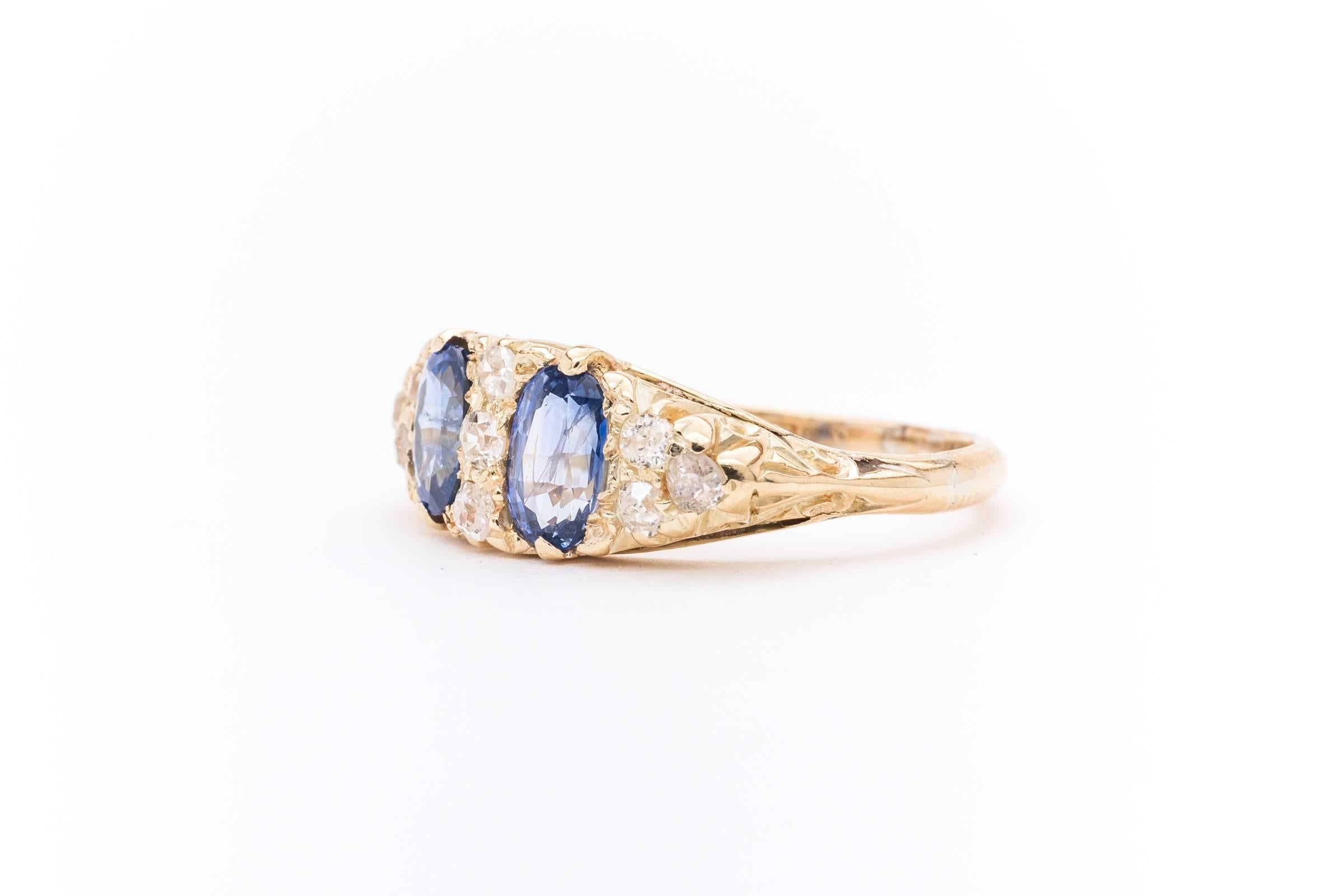 Women's English Victorian Sapphire Diamond Gold Ring