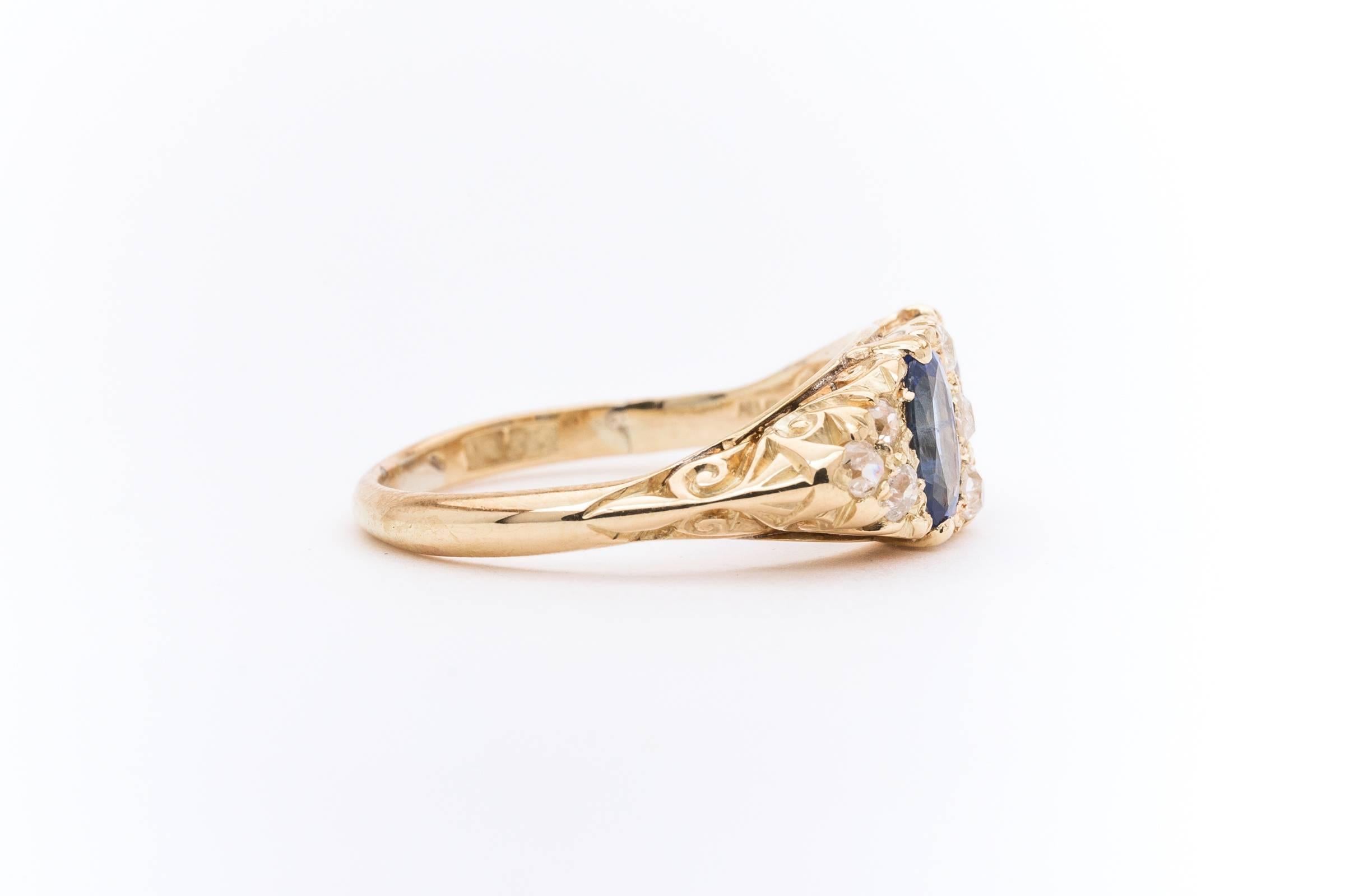 English Victorian Sapphire Diamond Gold Ring 1