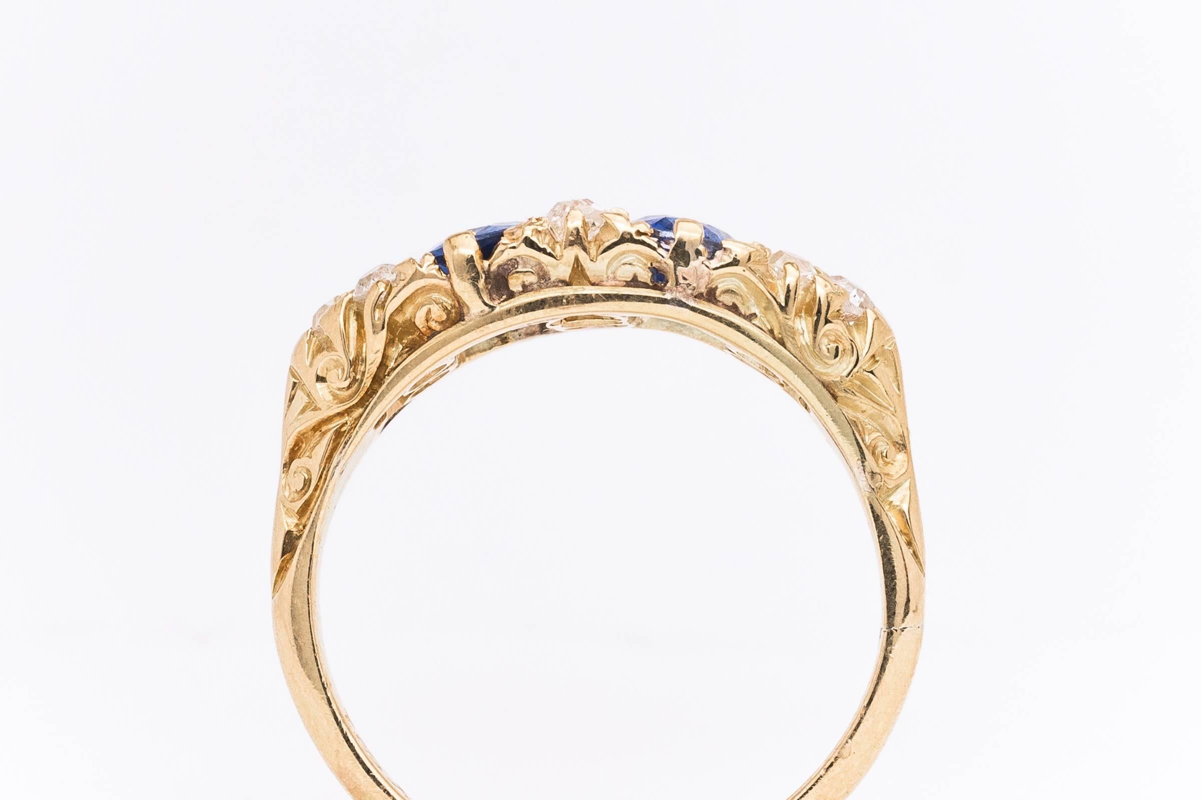 English Victorian Sapphire Diamond Gold Ring 2