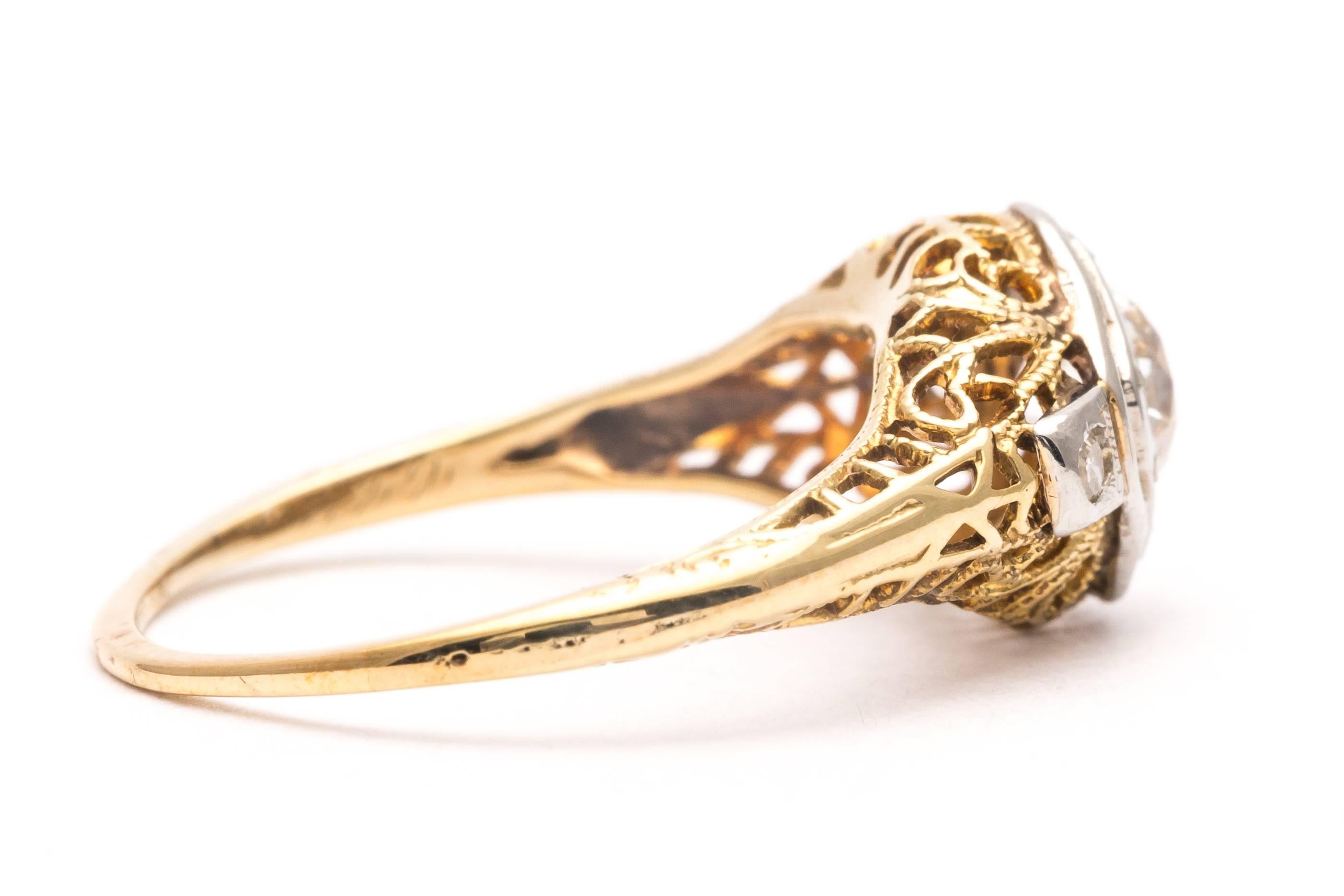 Women's Edwardian 0.52 Carat Diamond Gold Platinum Filigree Engagement Ring