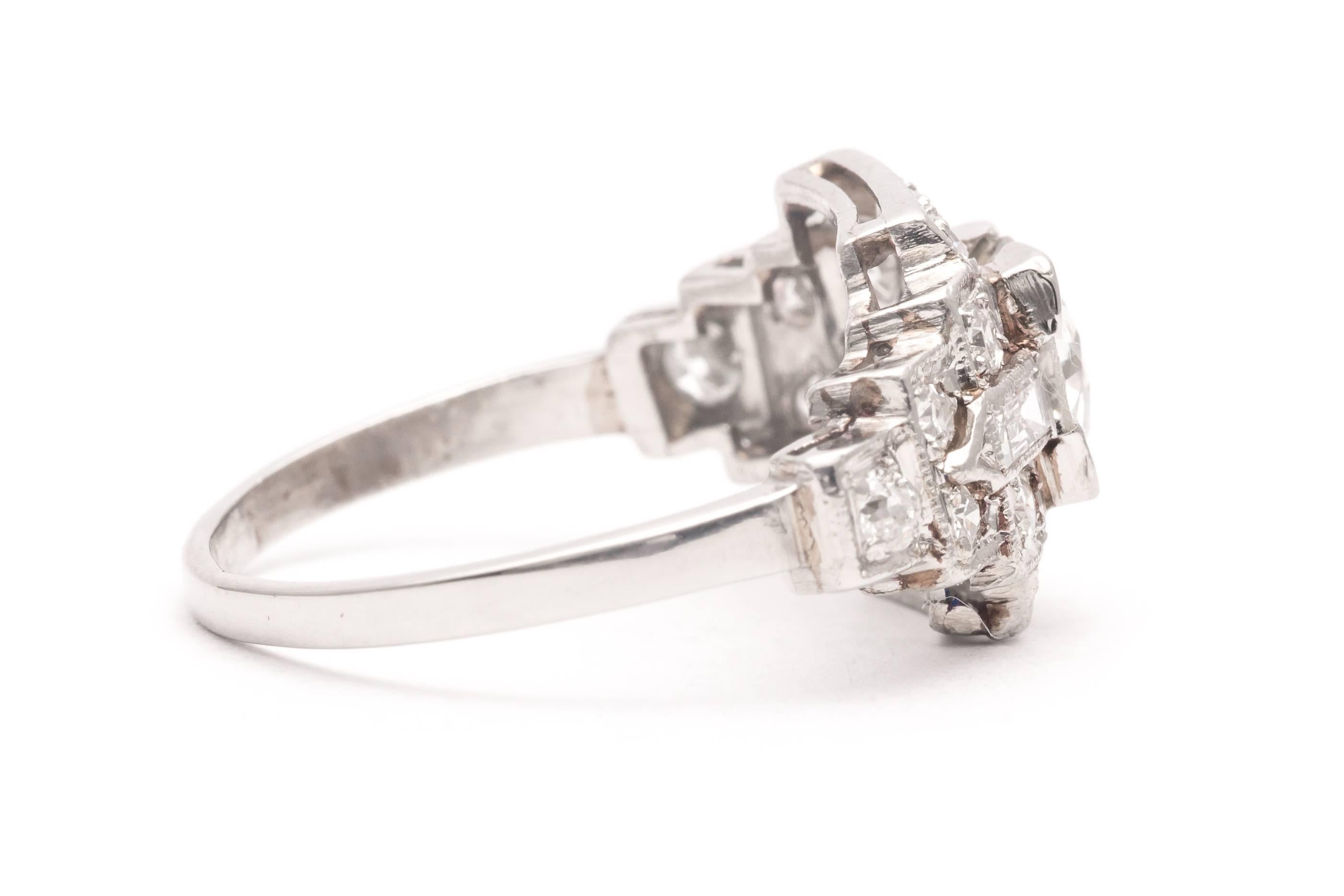 Art Deco 0.85 Carat Diamond Platinum Engagement Ring For Sale 1