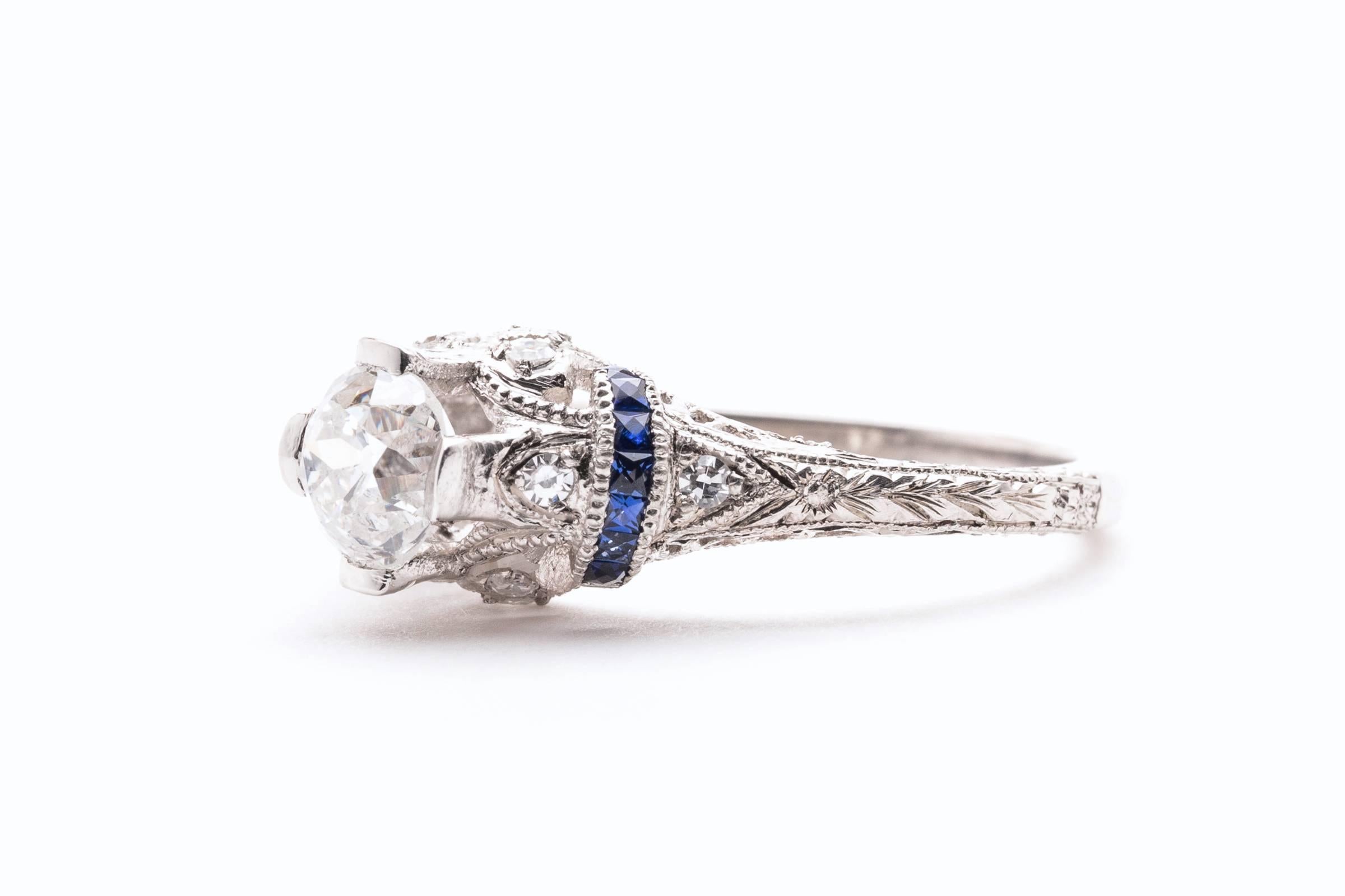 Women's Fantastic Art Deco French Cut Sapphire Diamond Platinum Ring