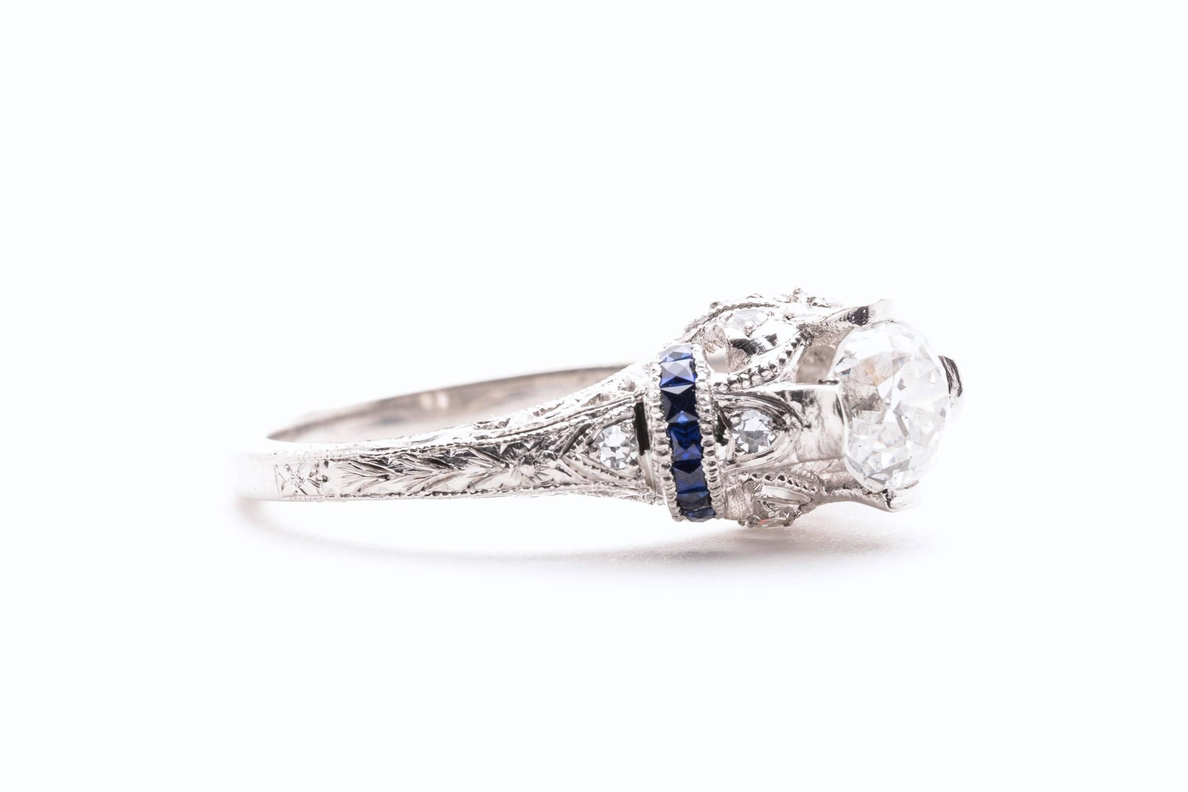 Fantastic Art Deco French Cut Sapphire Diamond Platinum Ring In Excellent Condition In Boston, MA