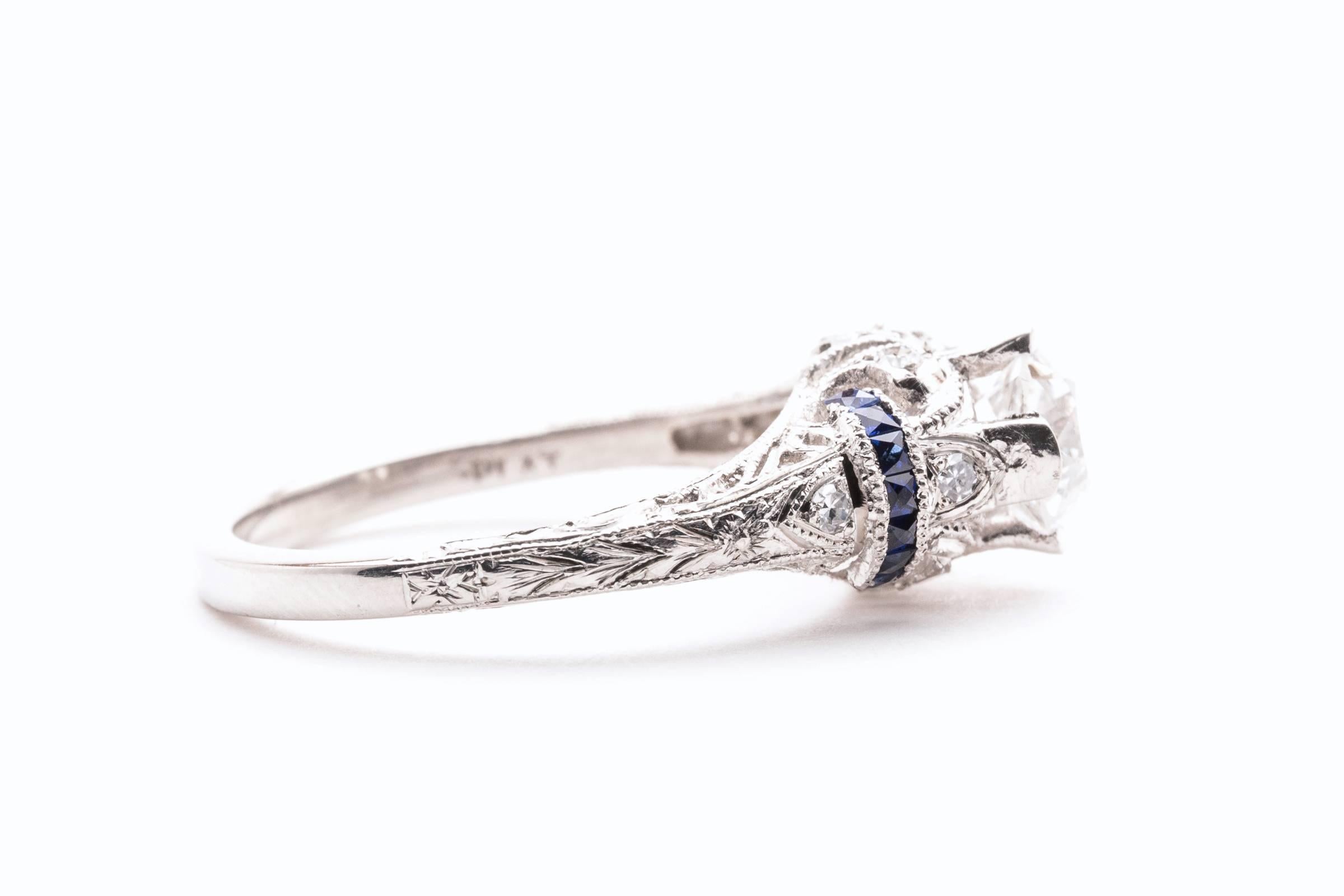 Fantastic Art Deco French Cut Sapphire Diamond Platinum Ring 1