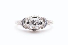 Fantastic Art Deco French Cut Sapphire Diamond Platinum Ring