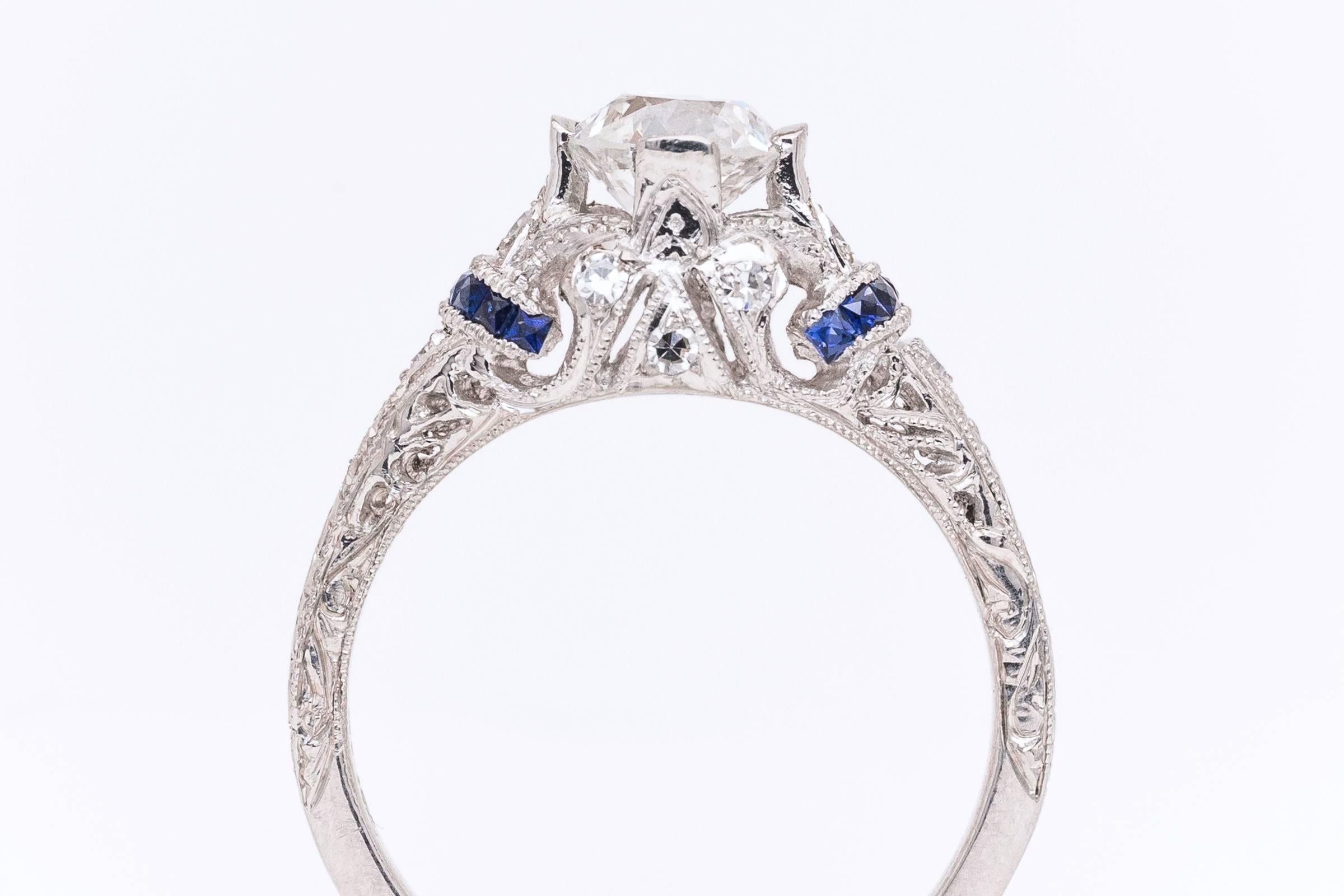 Fantastic Art Deco French Cut Sapphire Diamond Platinum Ring 2