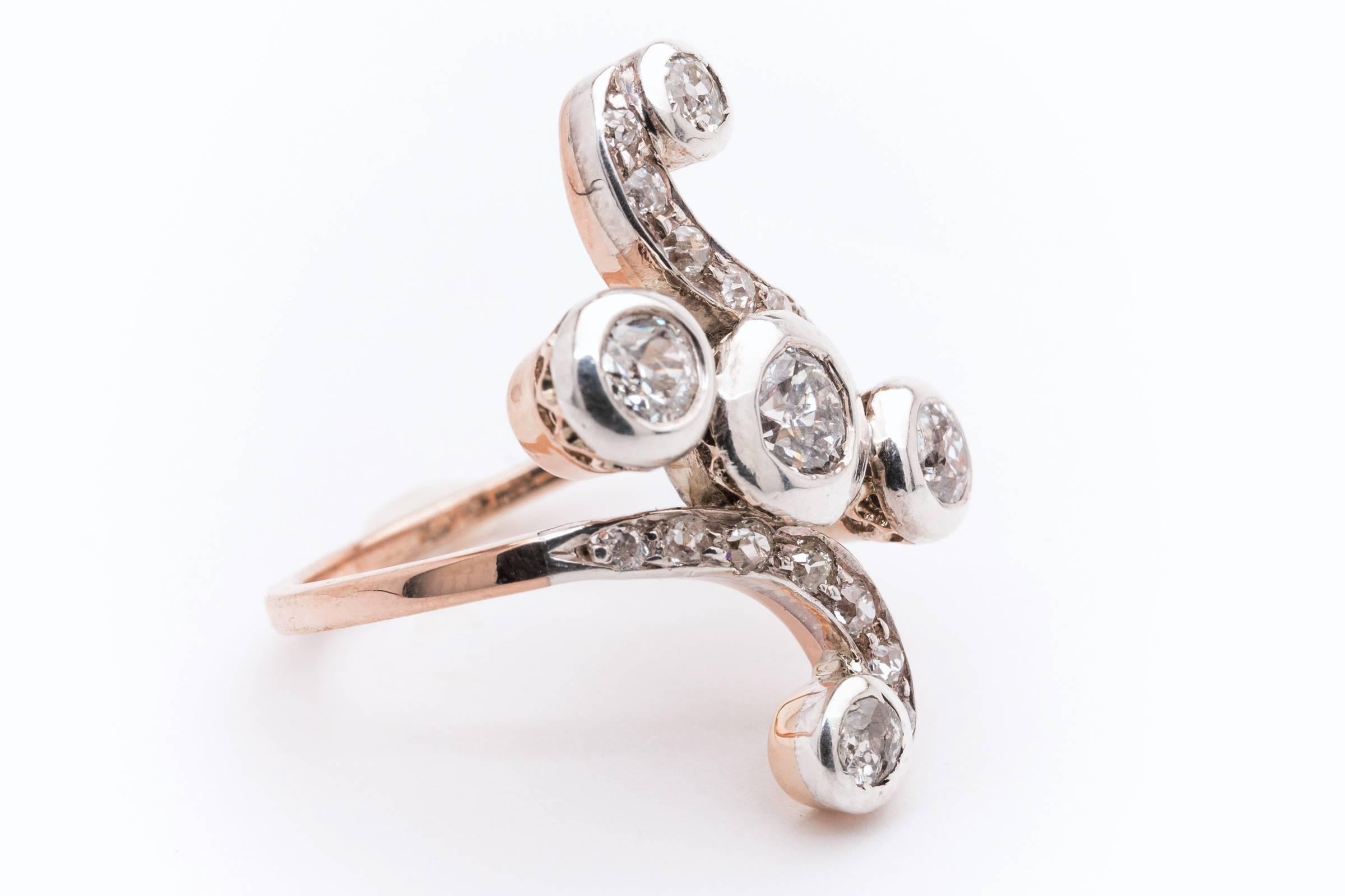 Fantastic Victorian 1.72 Carat Diamond Gold Platinum Swirl Ring In Excellent Condition In Boston, MA