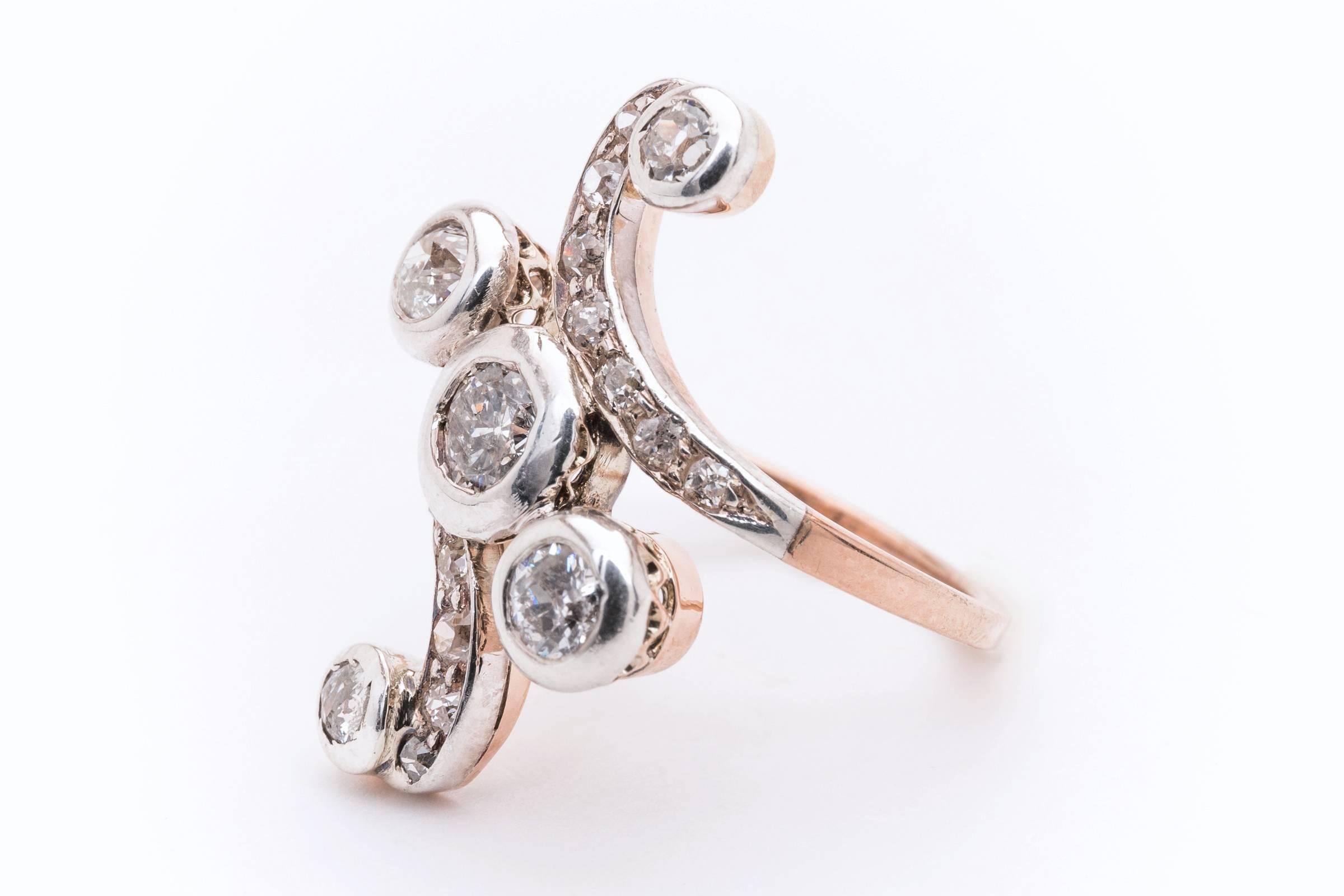 Women's Fantastic Victorian 1.72 Carat Diamond Gold Platinum Swirl Ring