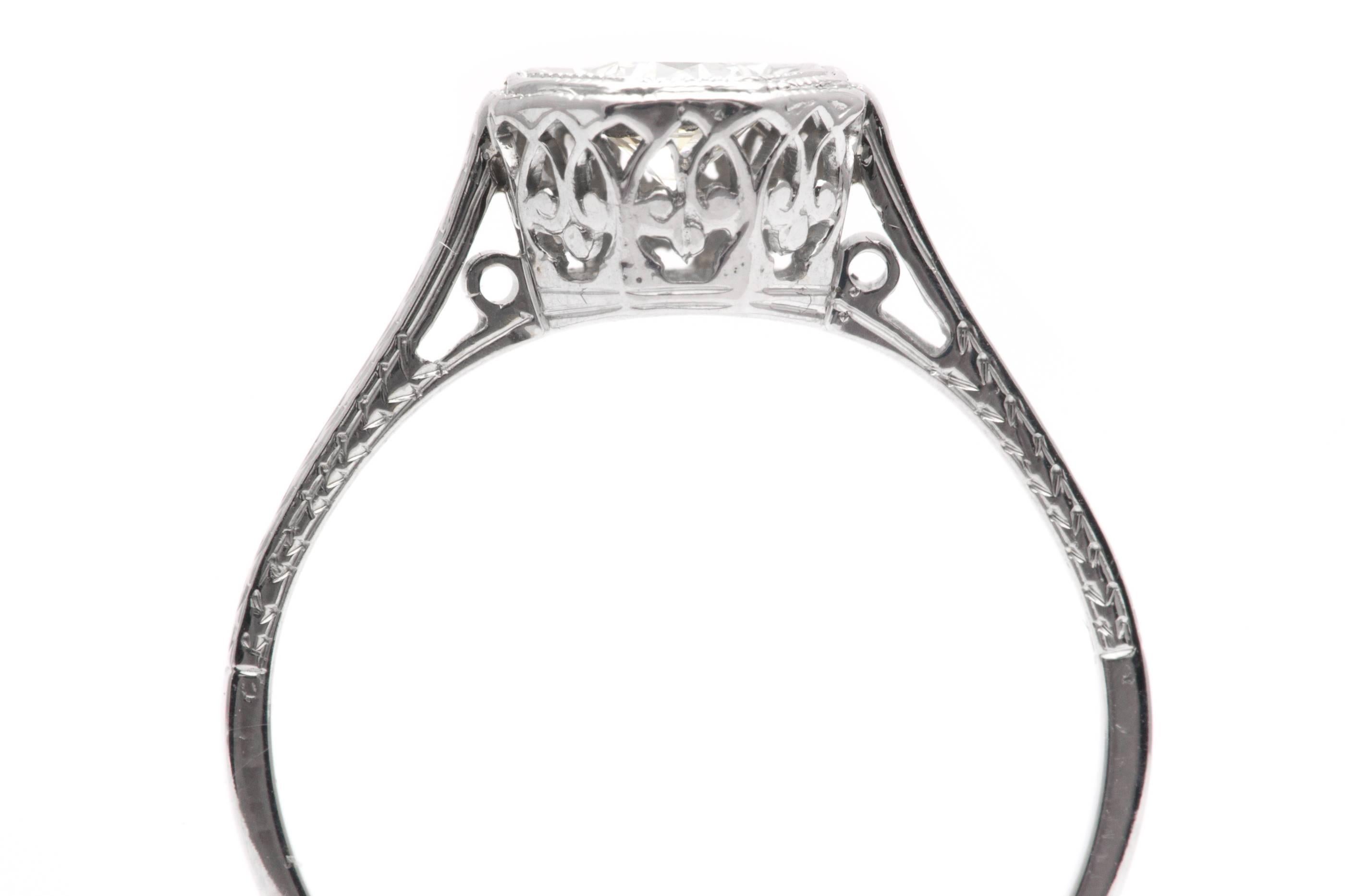 Art Deco Hand Engraved .52 Carat Diamond Gold Filigree Solitaire Engagement Ring 1