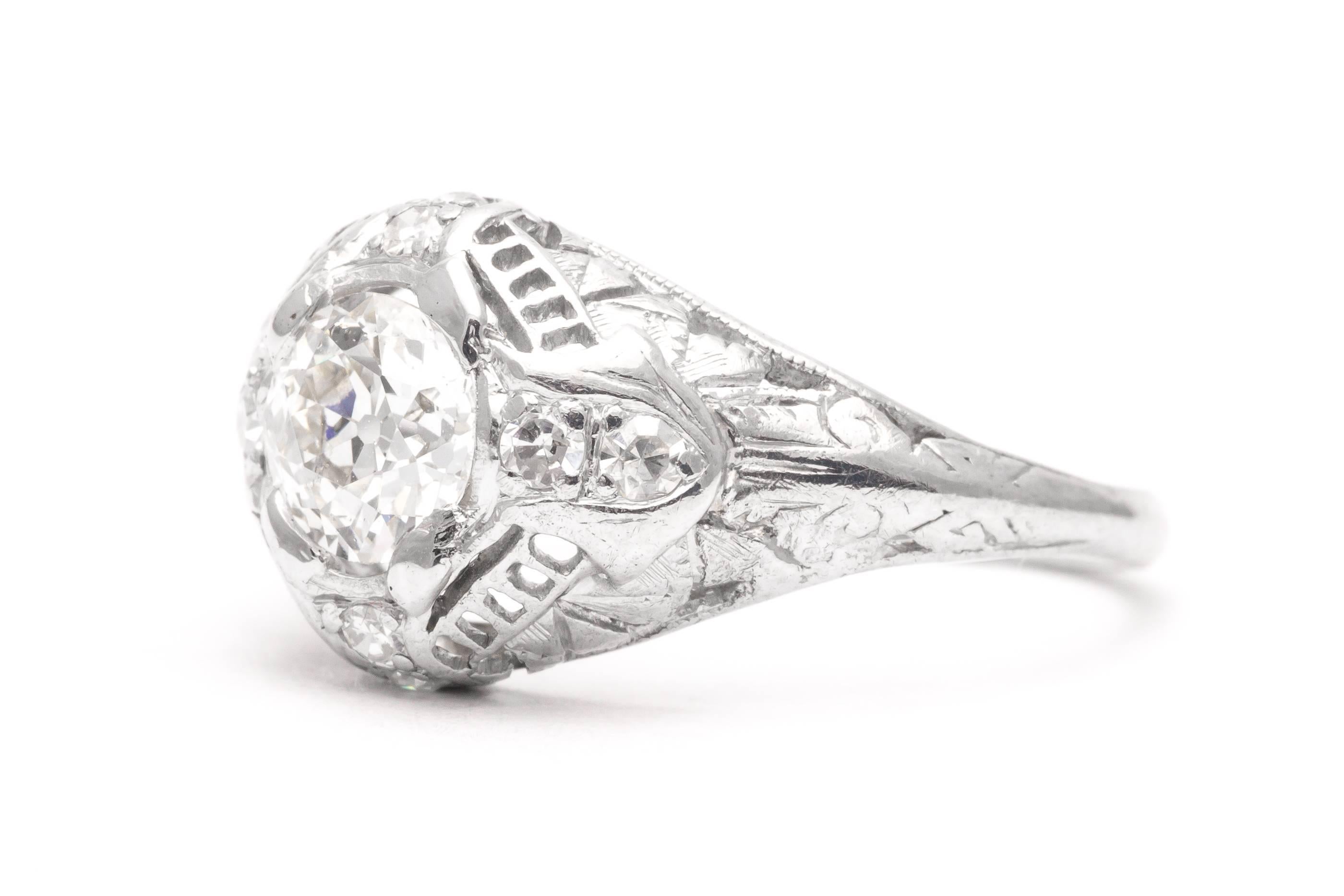 Art Deco 0.75 Carat Diamonds Platinum Filigree Engagement Ring In Excellent Condition For Sale In Boston, MA