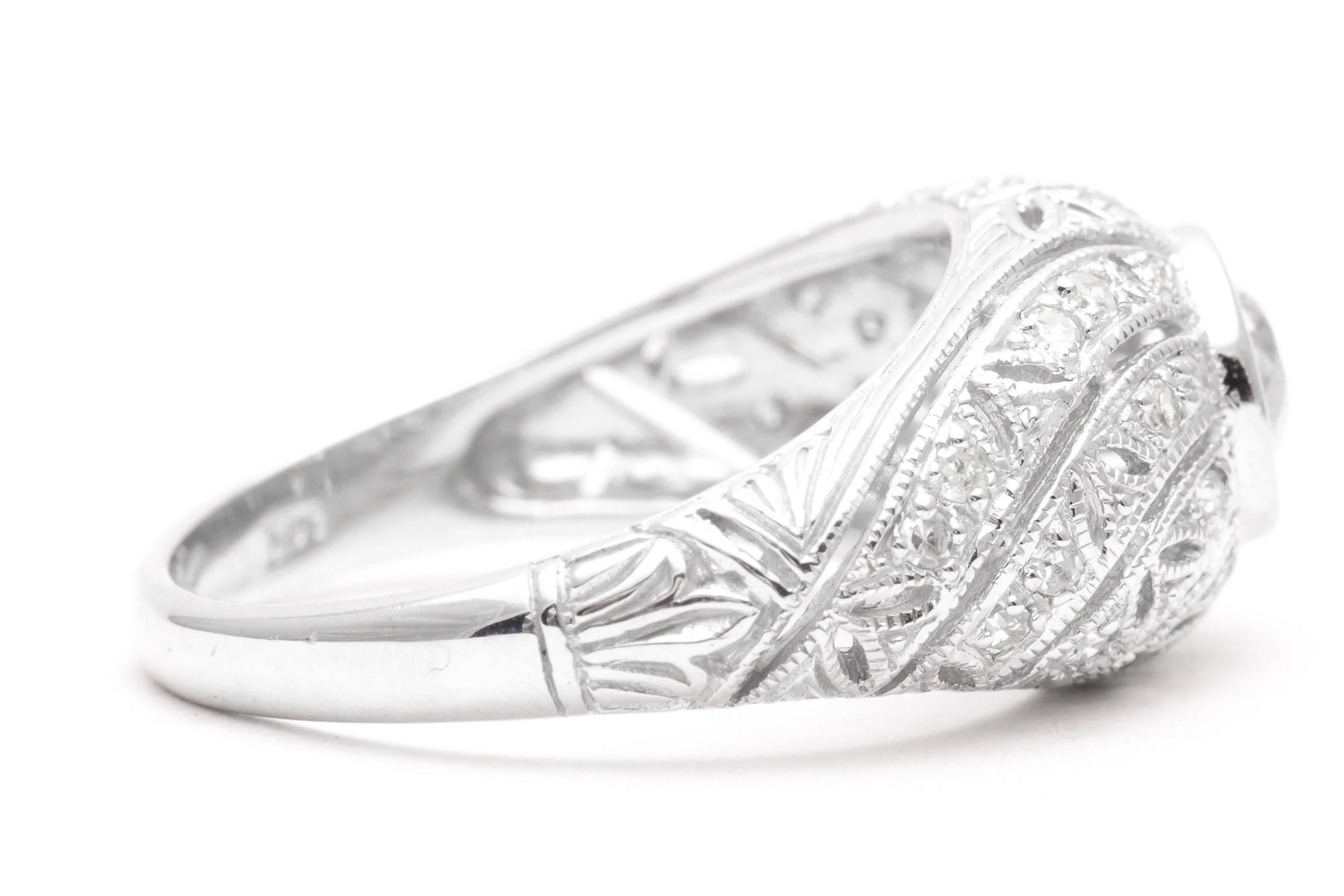 Women's Sparkling Diamond Swirl Design Filigree Ring in White Gold For Sale