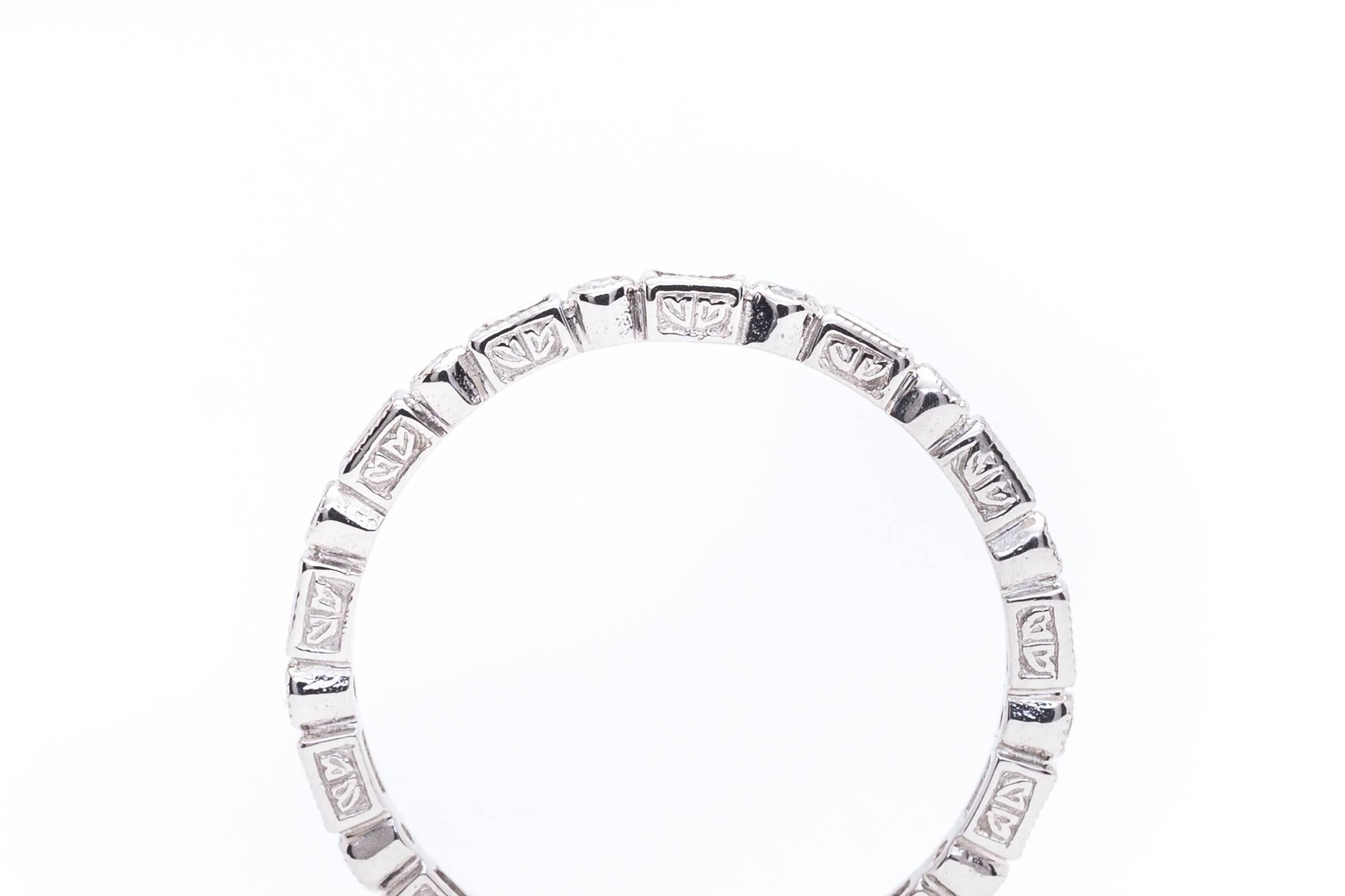 Baguette and Round Diamond Platinum Eternity Band Ring In Excellent Condition For Sale In Boston, MA