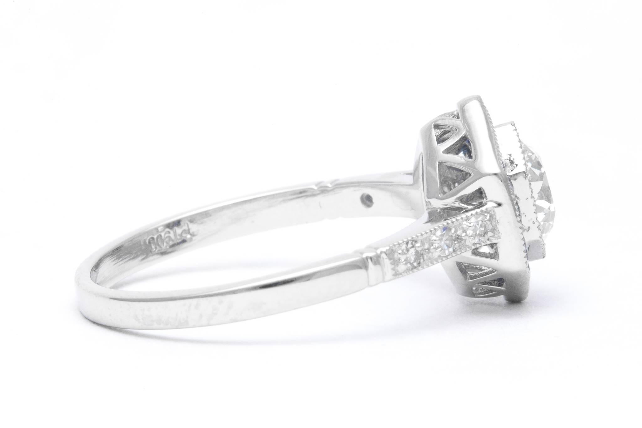 Hexagonal Diamond and Sapphire Platinum Engagement Ring For Sale 1