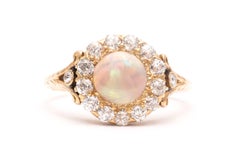 Edwardian Lightning Ridge Opal Diamond Gold Ring