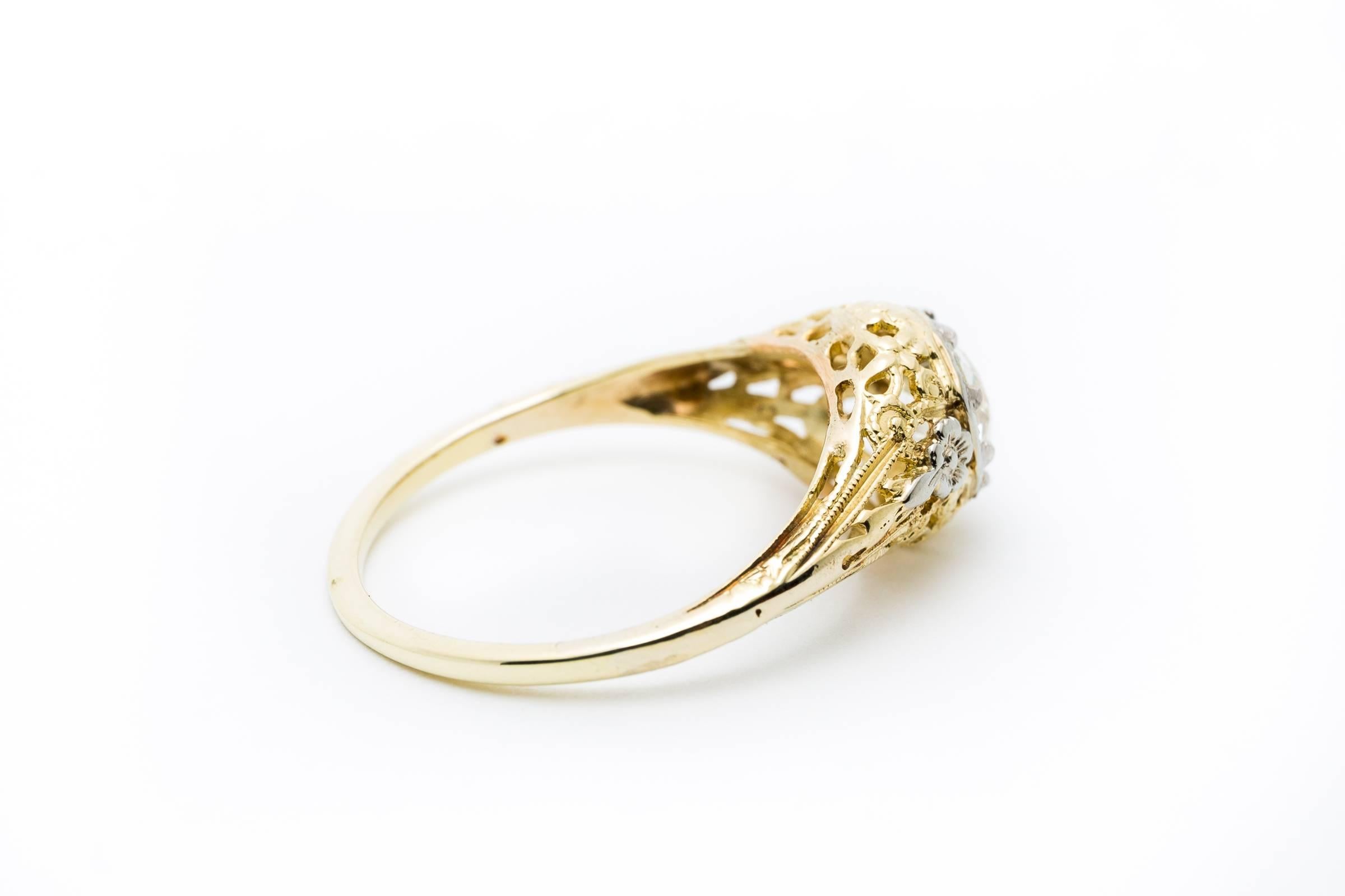 Women's Antique Edwardian 1.13 Carat Diamond Gold Platinum Floral Engagement Ring