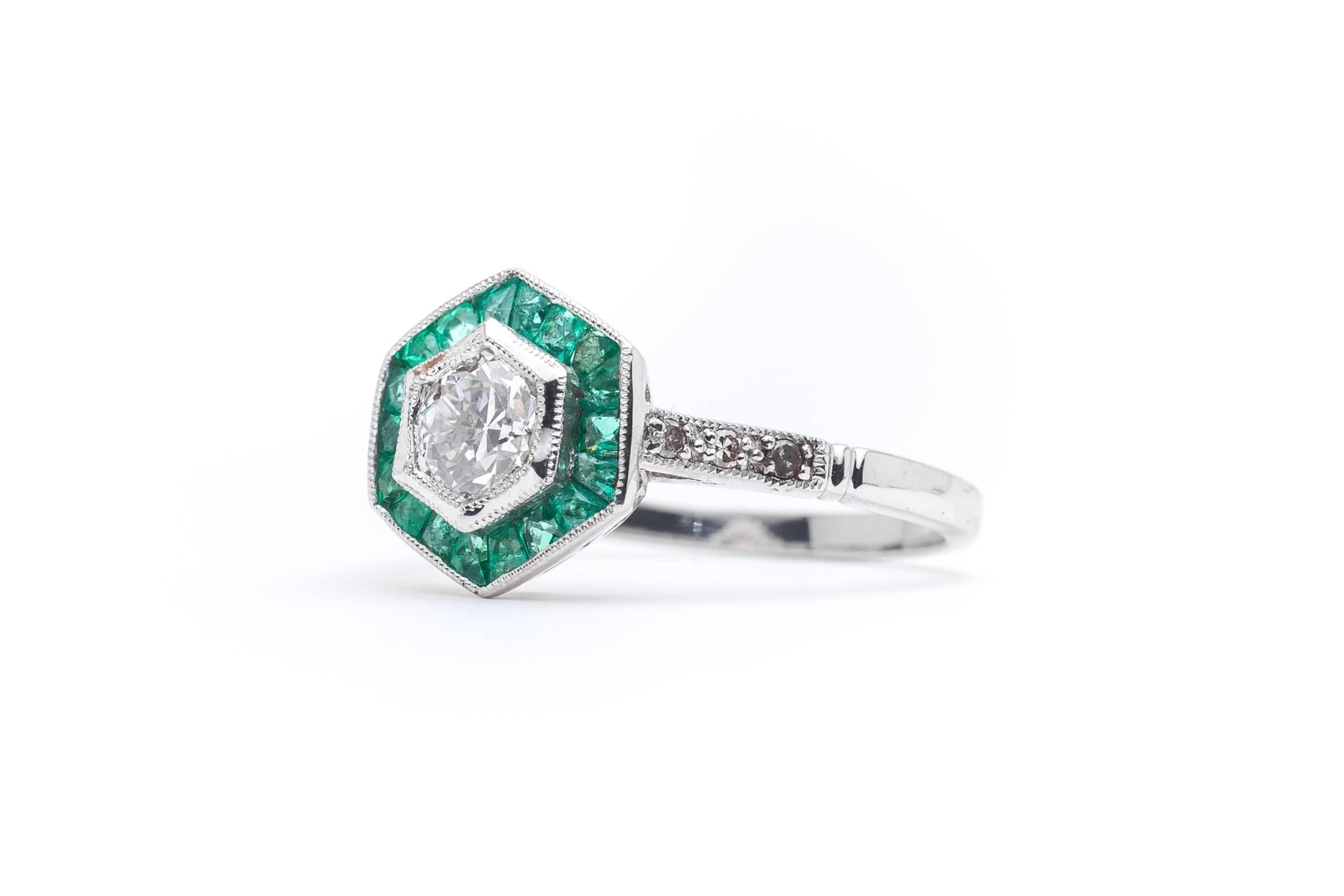Diamond Emerald Target Ring in Platinum In Excellent Condition In Boston, MA