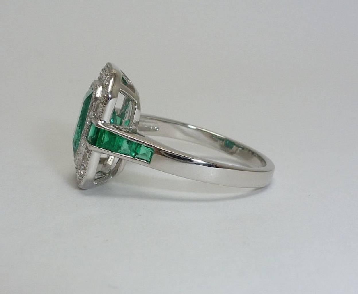 Women's Elegant 1.84 carat Emerald Diamond Platinum Ring  For Sale