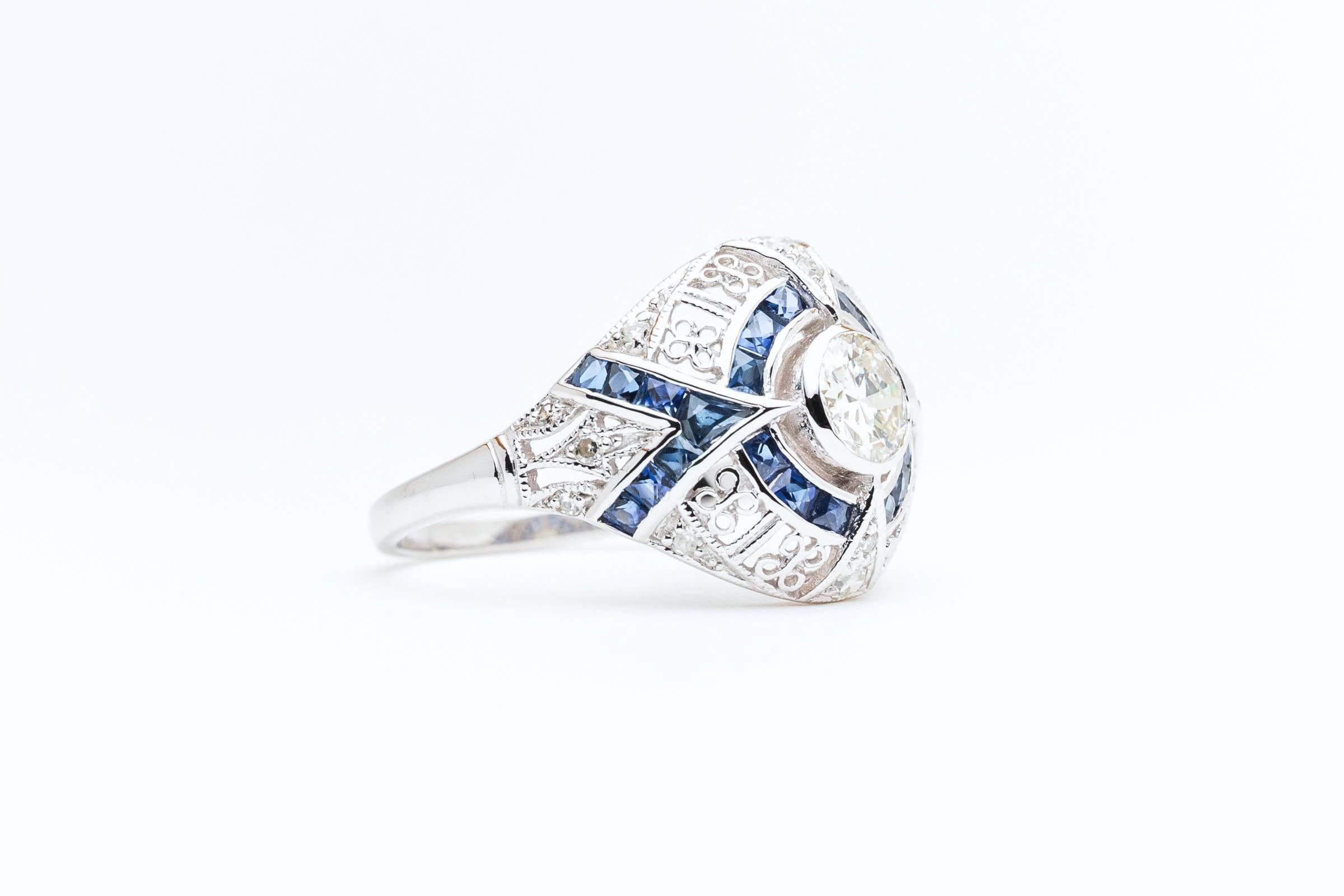 Ravishing 0.60 Carat Diamond Sapphire white Gold Engagement Ring In Excellent Condition For Sale In Boston, MA
