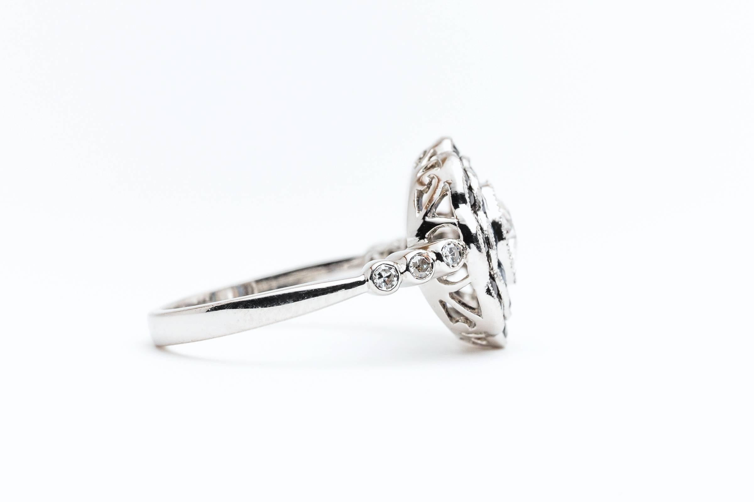 Dramatic Onyx Sapphire Diamond Platinum Engagement Ring For Sale 1
