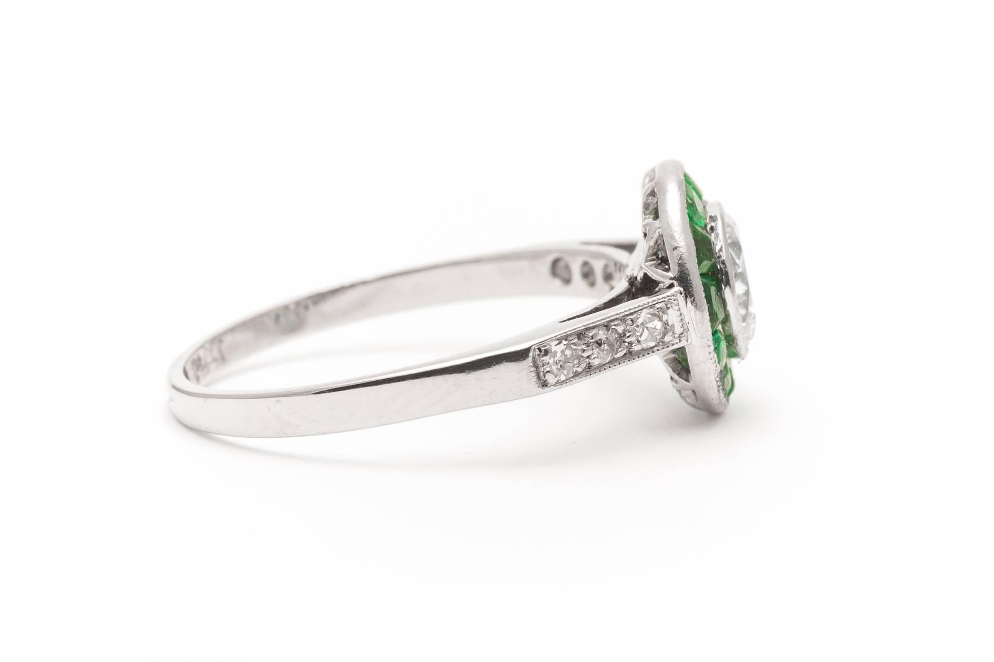 Women's English 1.46 Carat Emerald Diamond Platinum Halo Ring 
