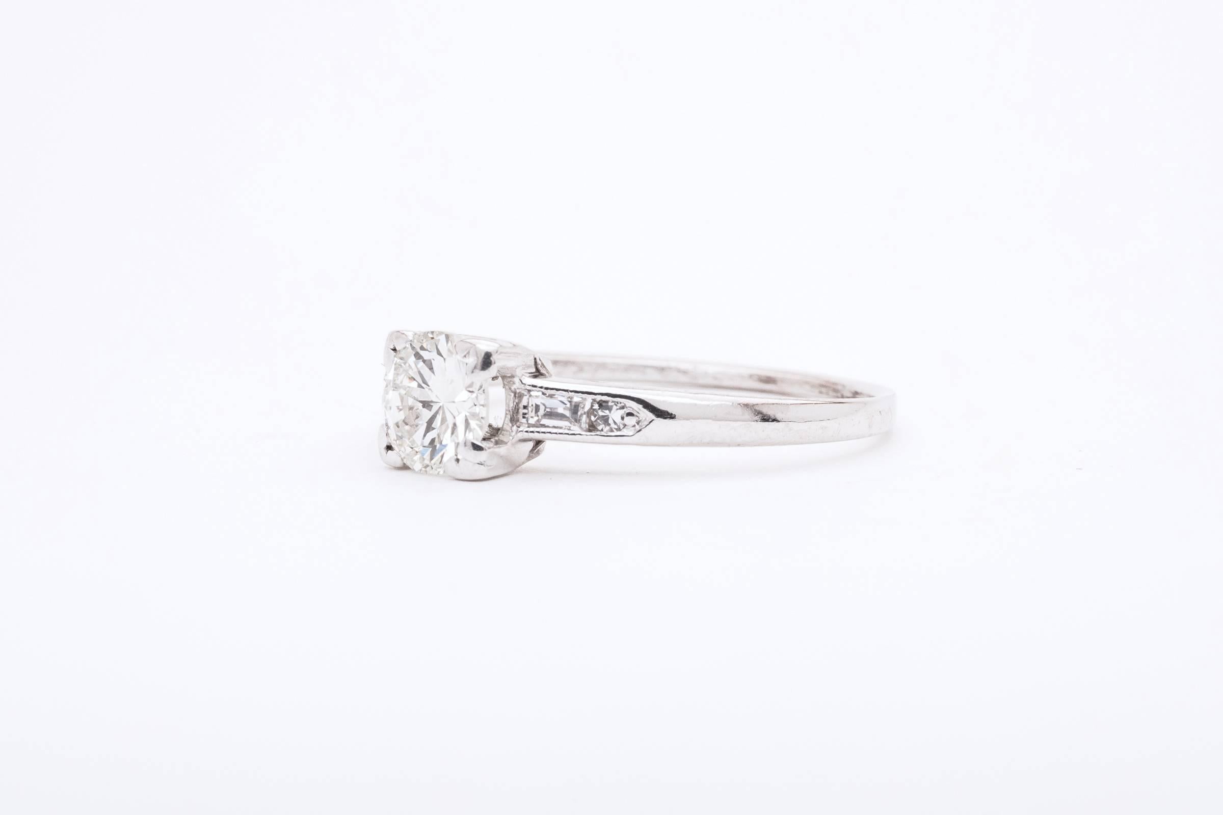 Sleek 0.77 Carat Diamond Platinum Engagement Ring  In Excellent Condition In Boston, MA