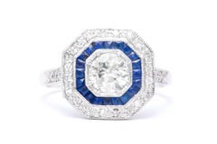 Double Halo 0.75 Carat Diamond French Cut Sapphire Platinum Ring