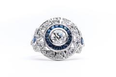 Dramatic 0.83 Carat Diamond and Sapphire platinum Target Ring