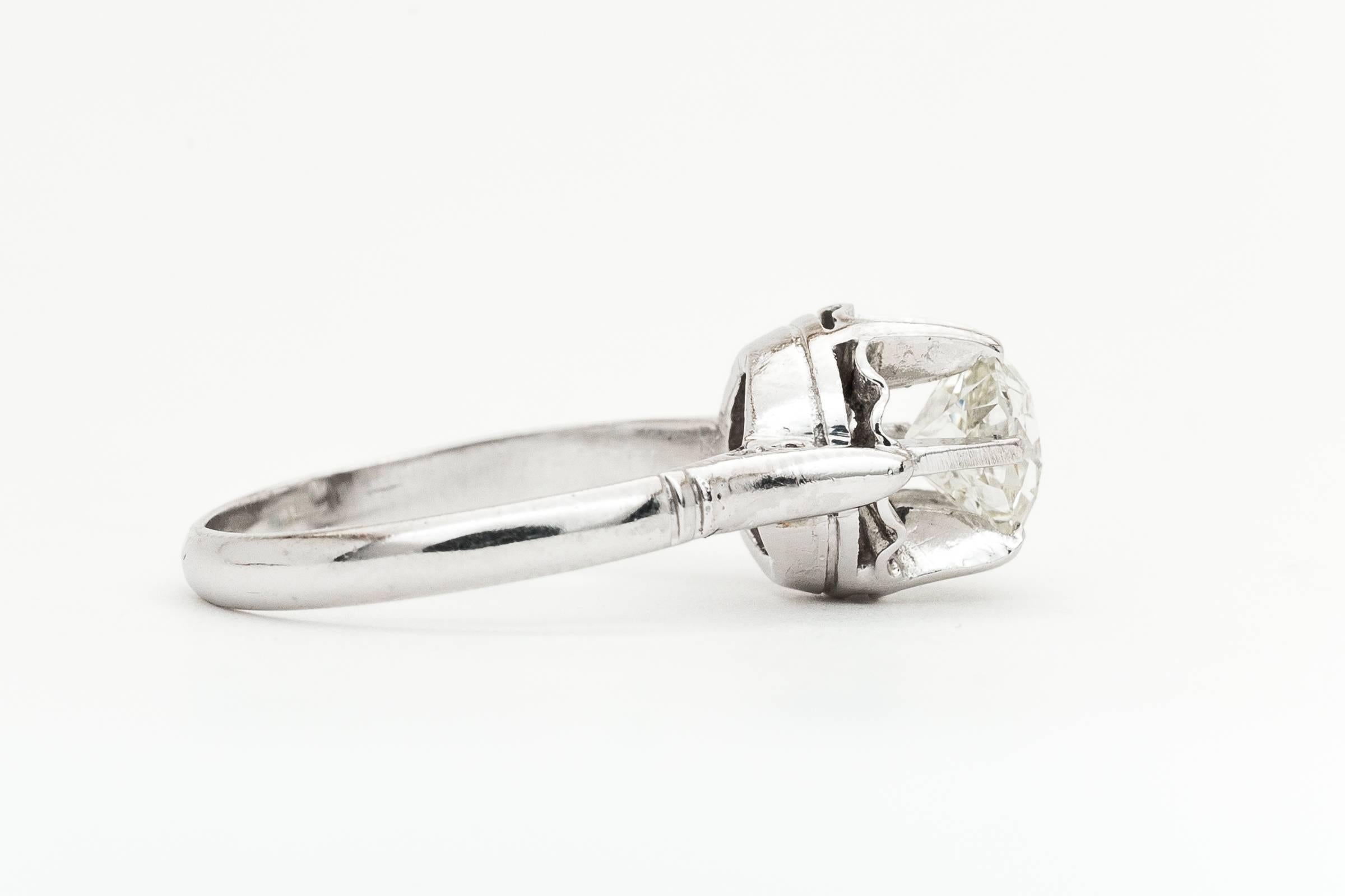 French Art Deco 0.91ct Diamond Ring in Platinum 1920's Parisian 1