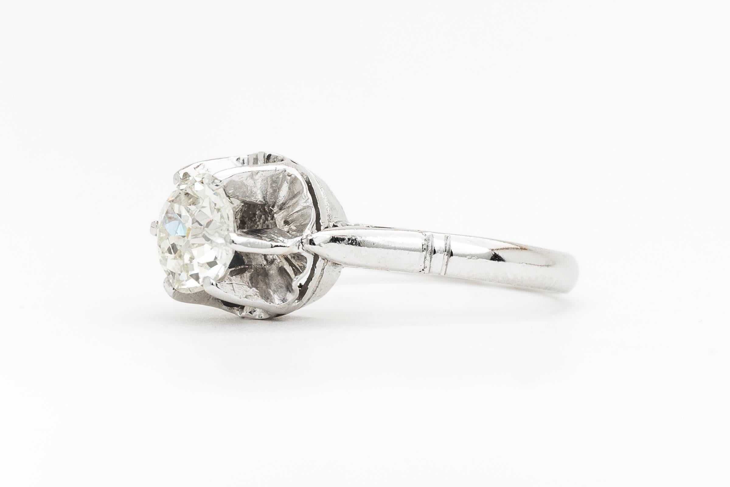 Women's French Art Deco 0.91ct Diamond Ring in Platinum 1920's Parisian