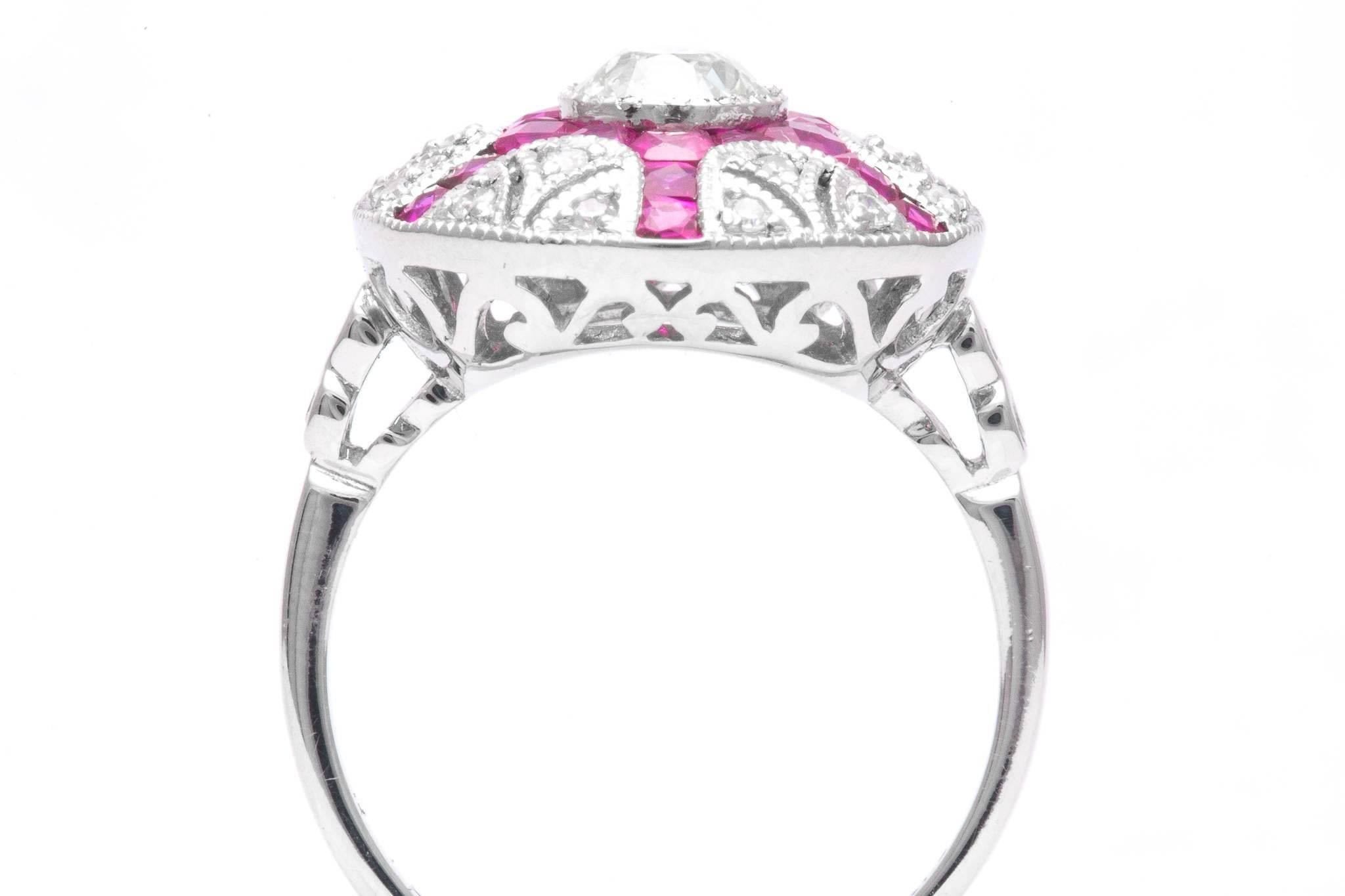Vivacious 0.65 Carat Ruby Diamond Platinum Ring For Sale 2