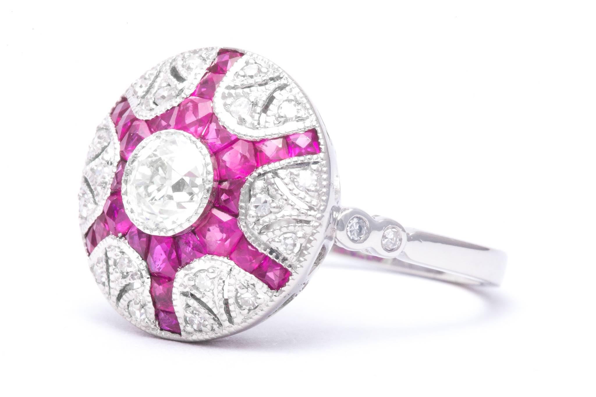 Women's Vivacious 0.65 Carat Ruby Diamond Platinum Ring For Sale