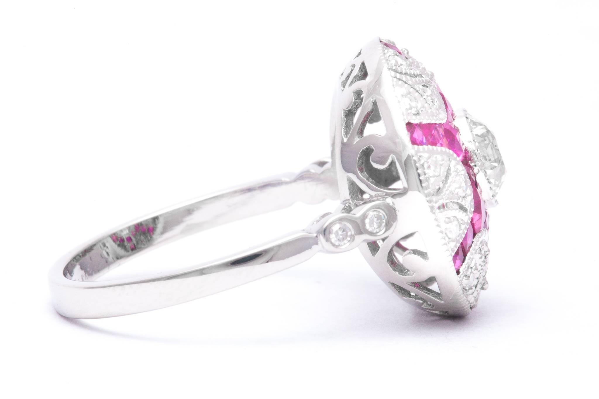 Vivacious 0.65 Carat Ruby Diamond Platinum Ring For Sale 1